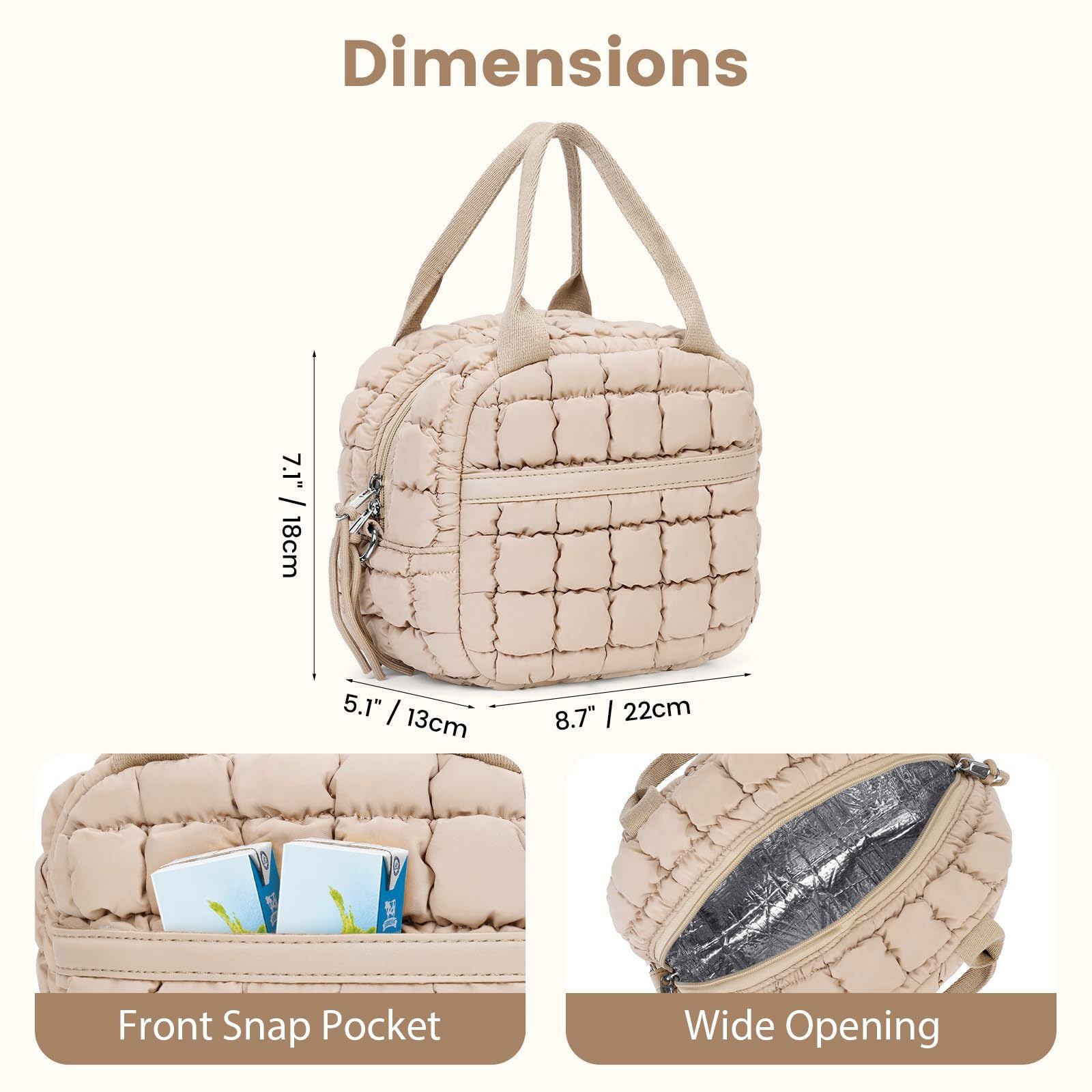 Quilted Insulated Lunch Bag with Front Pocket