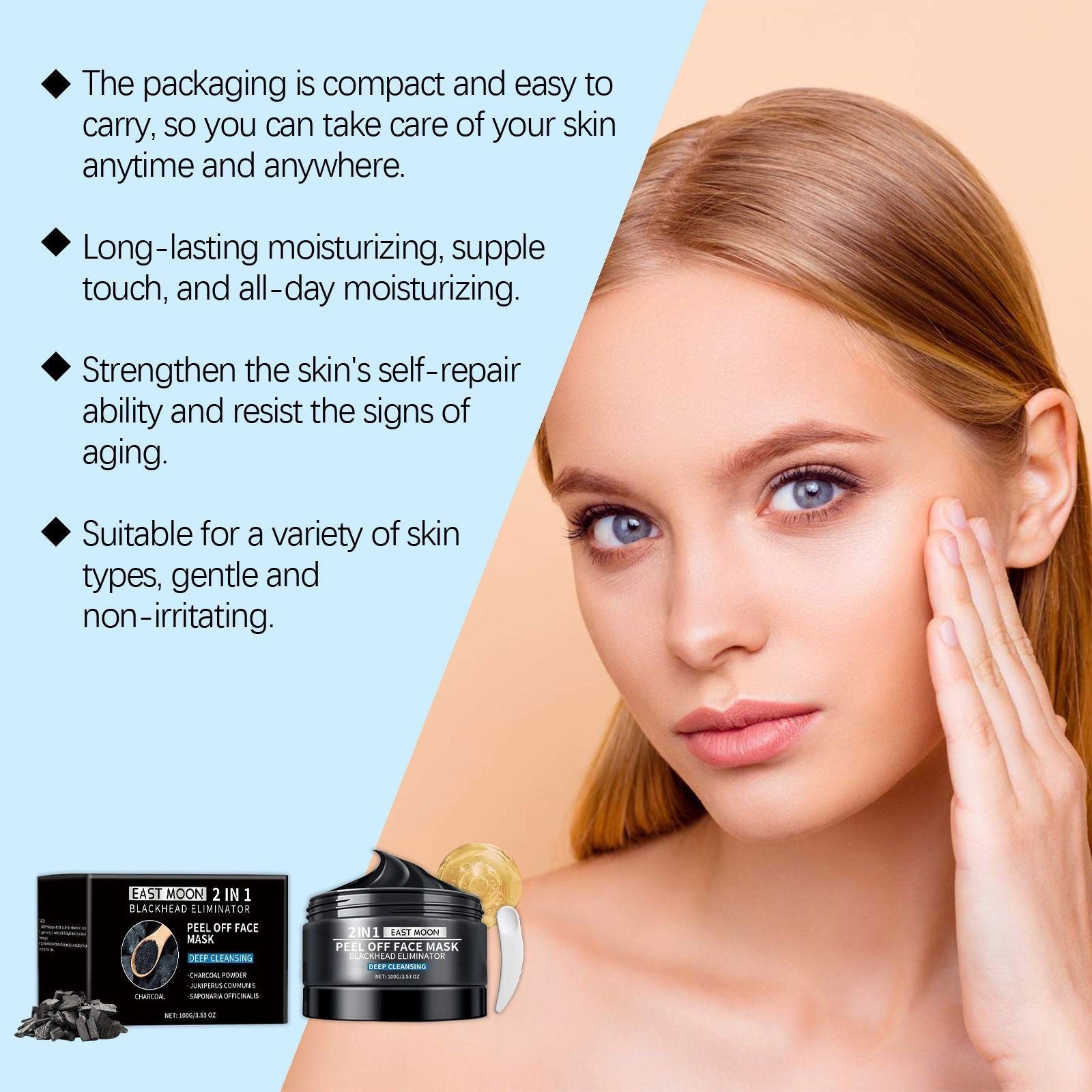 Bamboo Charcoal Facial Mask, Deep Cleansing, Oil Control, Brightening, Moisturizing ,1set