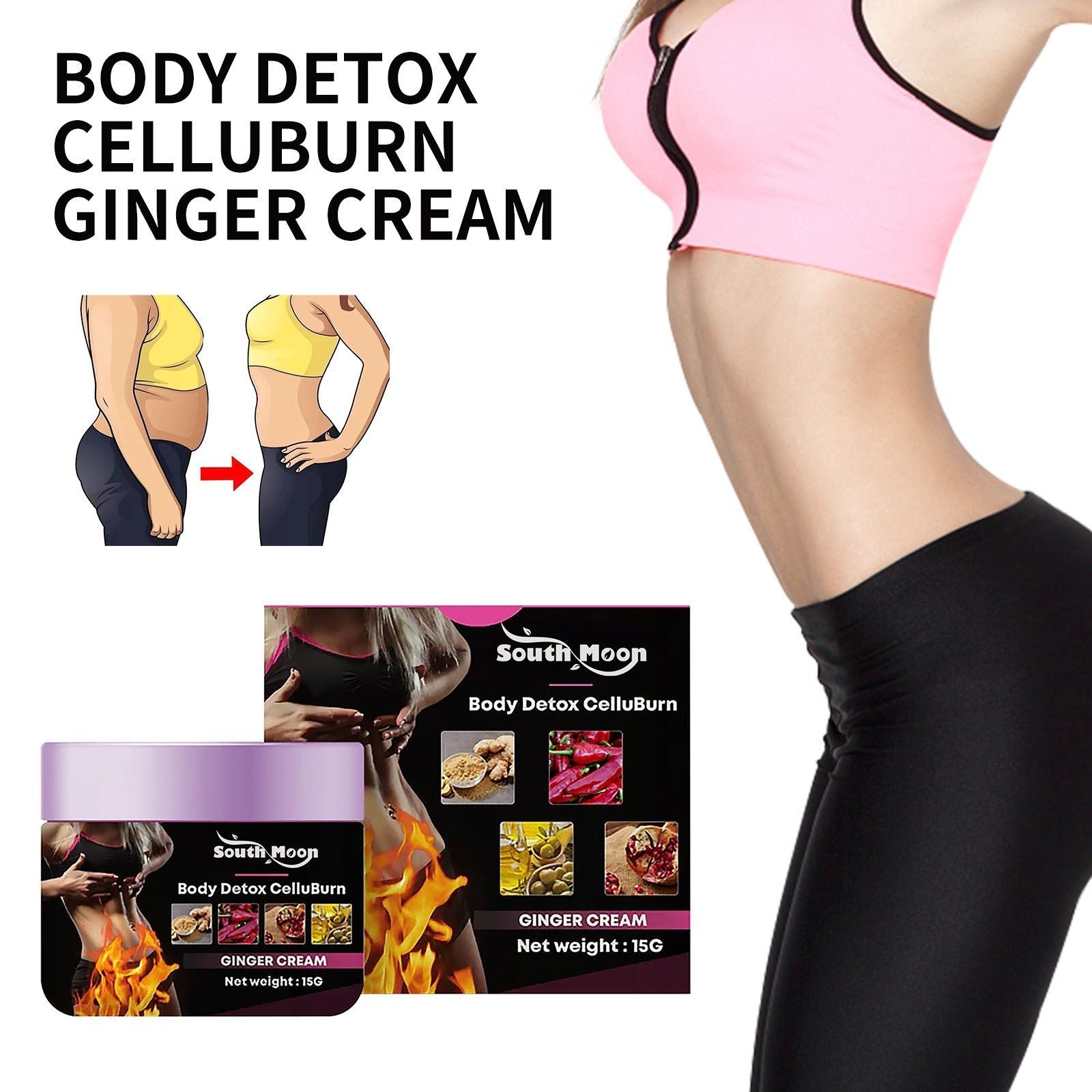 Body Detox Ginger Slimming Heat Cream, Cellulite Reduction, Body Toning ,15g