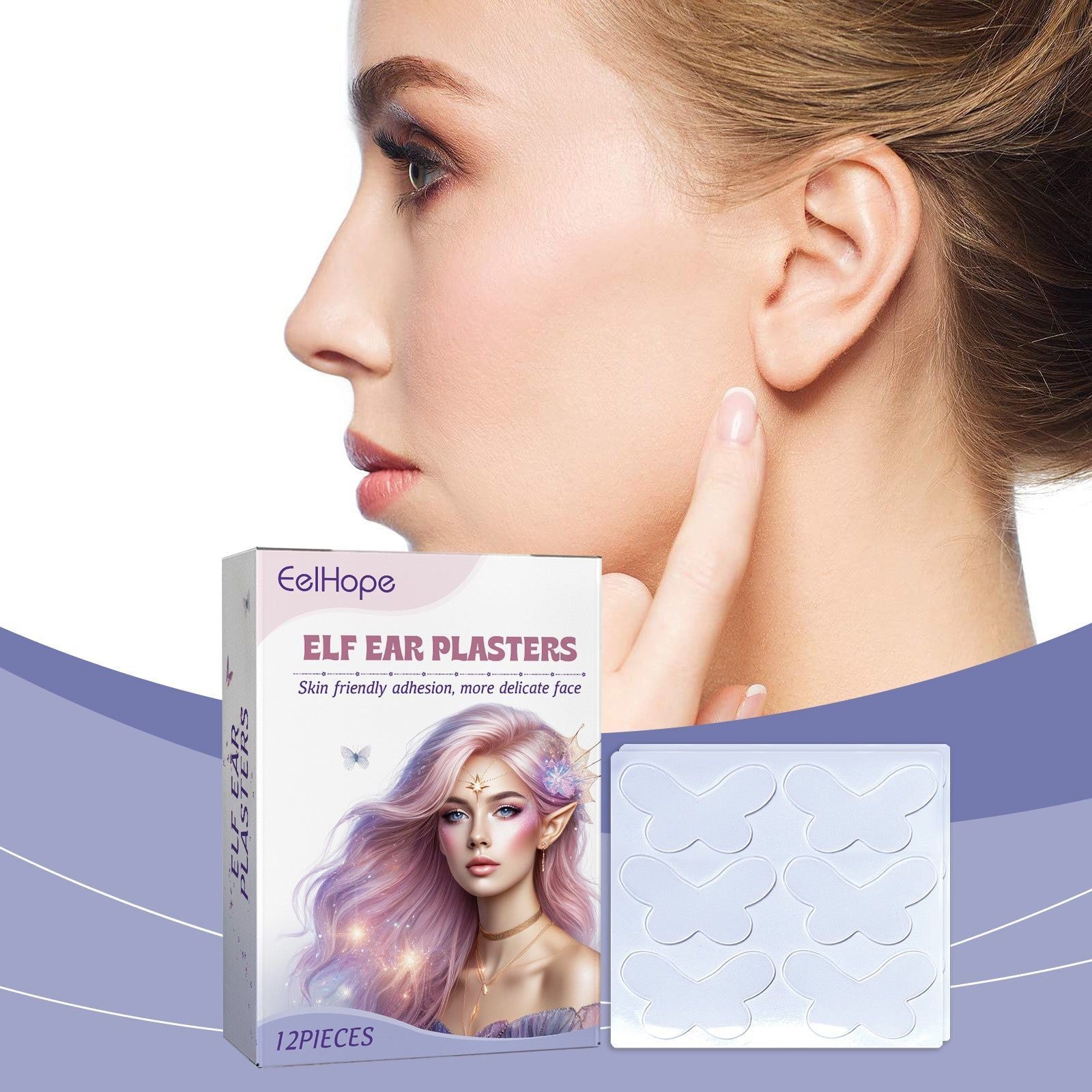 Butterfly Support Ear Stickers, Invisible Makeup Aid, Comfortable & Breathable ,12 pieces