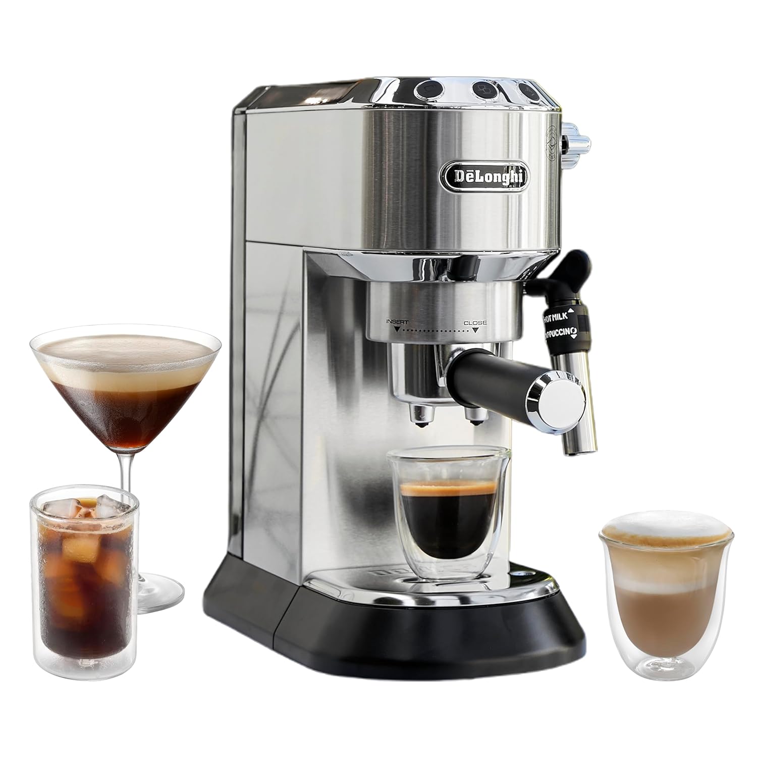 De'Longhi Dedica Style Pump Espresso Machine, 15-Bar Pressure, Milk Frother, Silver