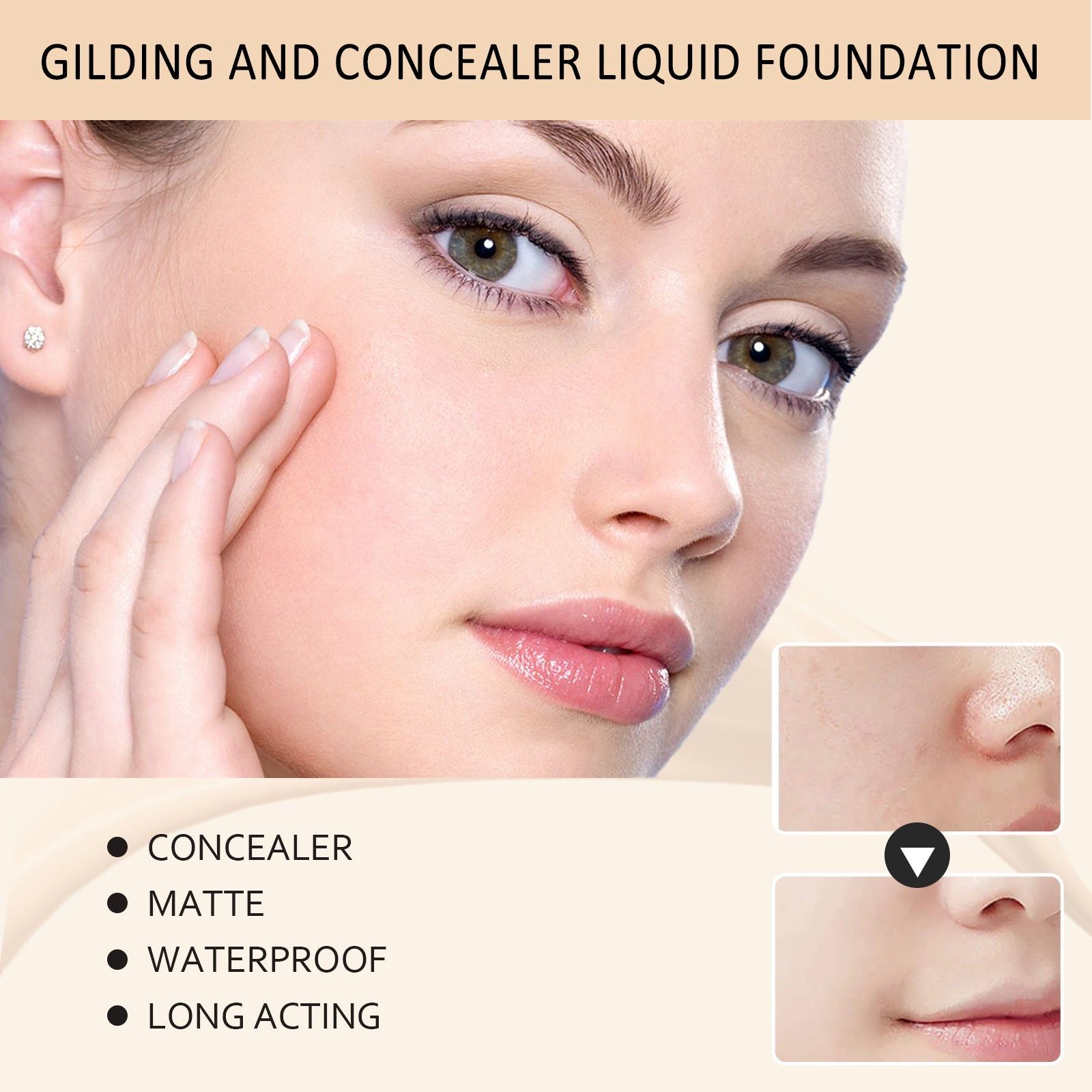 Brightening Concealer Liquid Foundation, Oil Control, Pore Cover, Long-lasting, Natural Finish ,30g