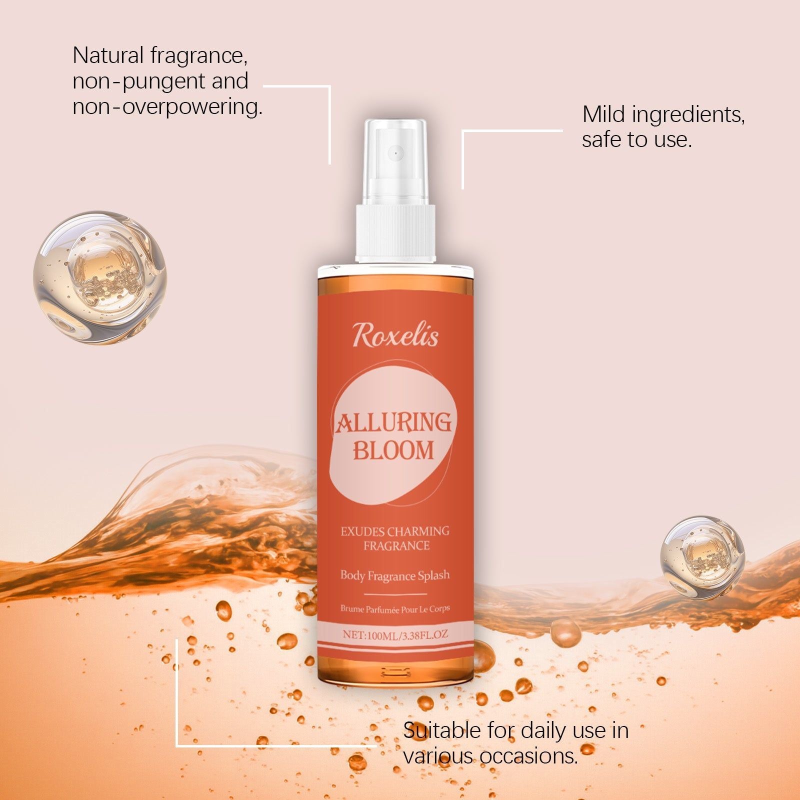 Amber Perfume Body Spray, Long-lasting, Light Mist, Elegant Fragrance ,100ml