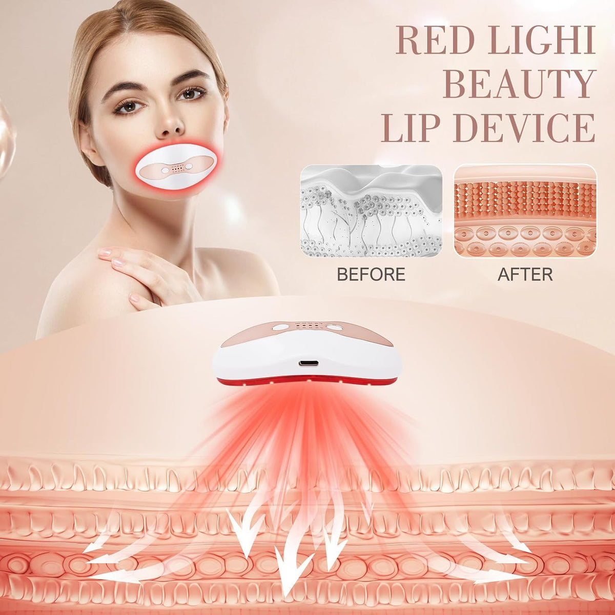 Lip Plumper Device Red Light Therapy 2 in 1 Lip and Eye Care Tool with Heated for Anti-Aging