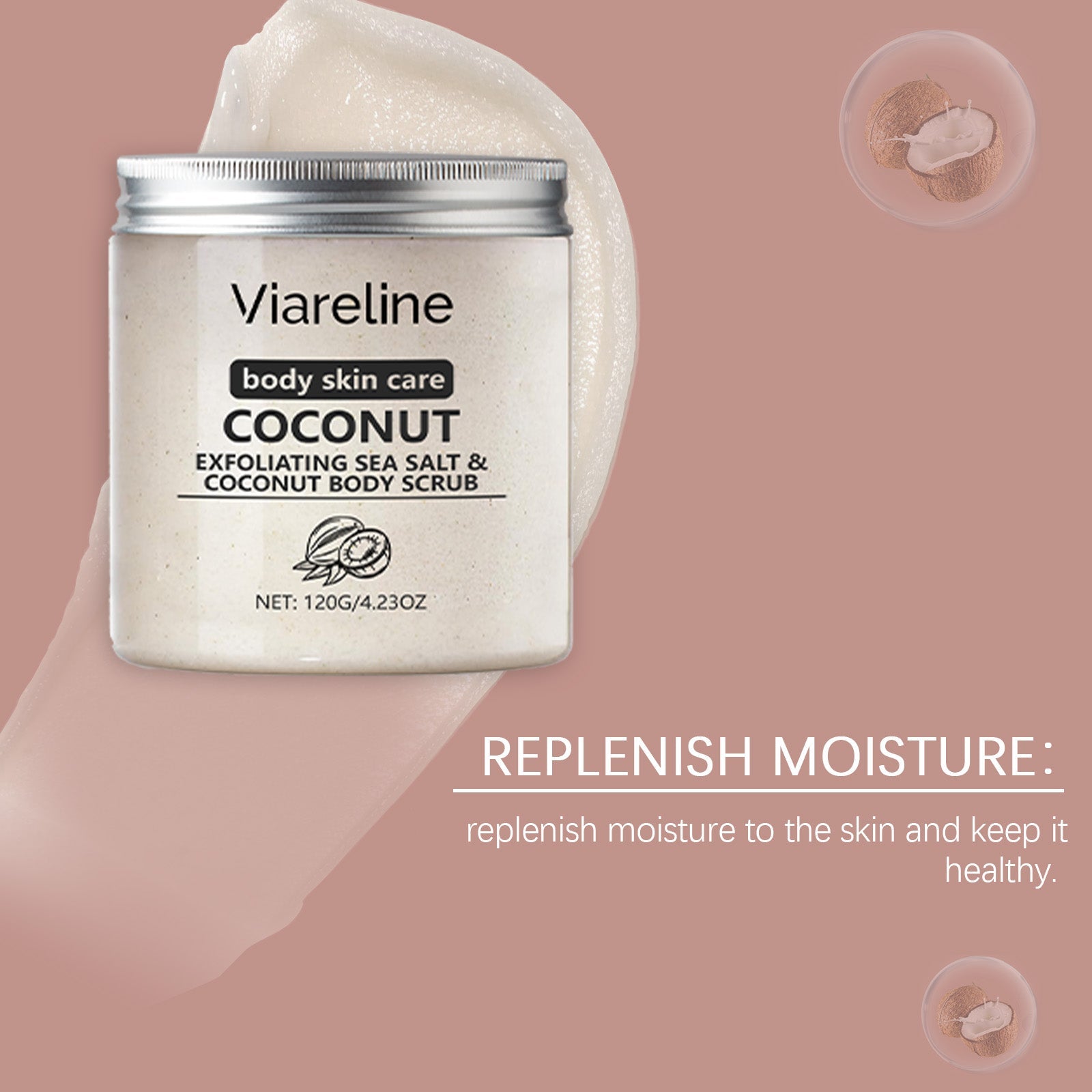 Coconut Sea Salt Body Scrub, Gentle Body Cleansing, Moisturizing, Brightening ,120g