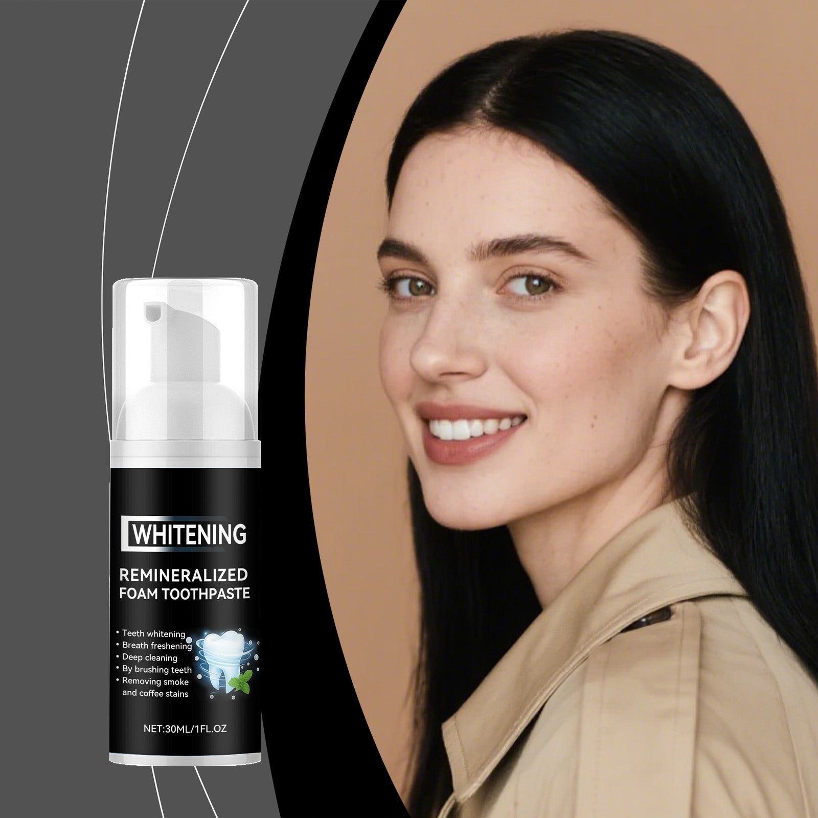 Brightening Teeth Cleaning Mousse, Gently Whitens and Freshens Breath, Easy Press-Type Oral Care ,30ml