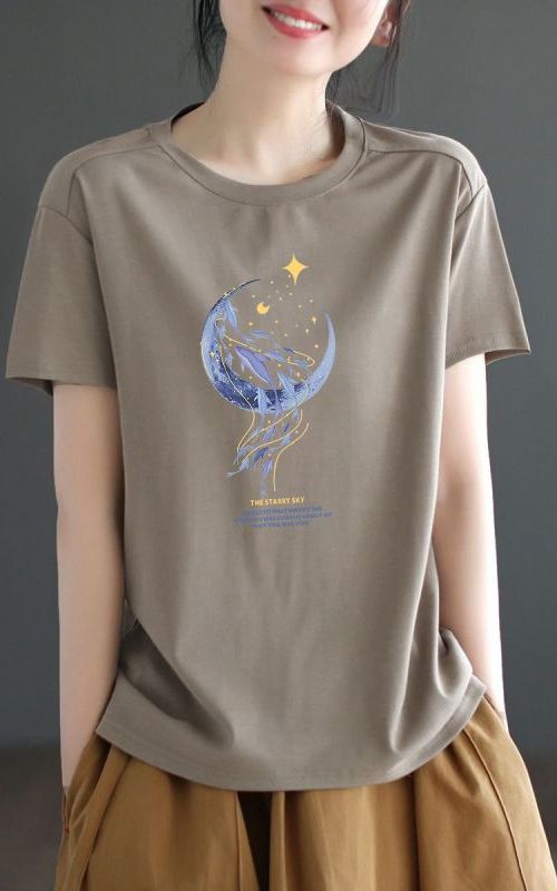 Plus Size Loose Short Sleeve Cotton T Shirt For Women