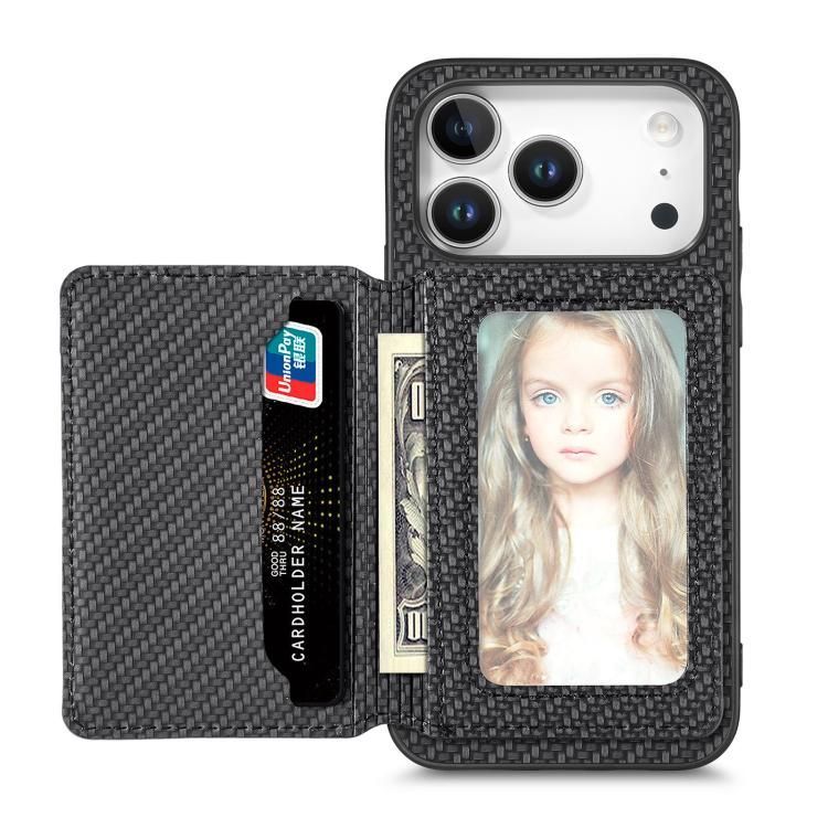For iPhone 18 Pro Max / iPhone 17 Pro Max Carbon Fiber Magnetic Card Wallet RFID Blocking Phone Case