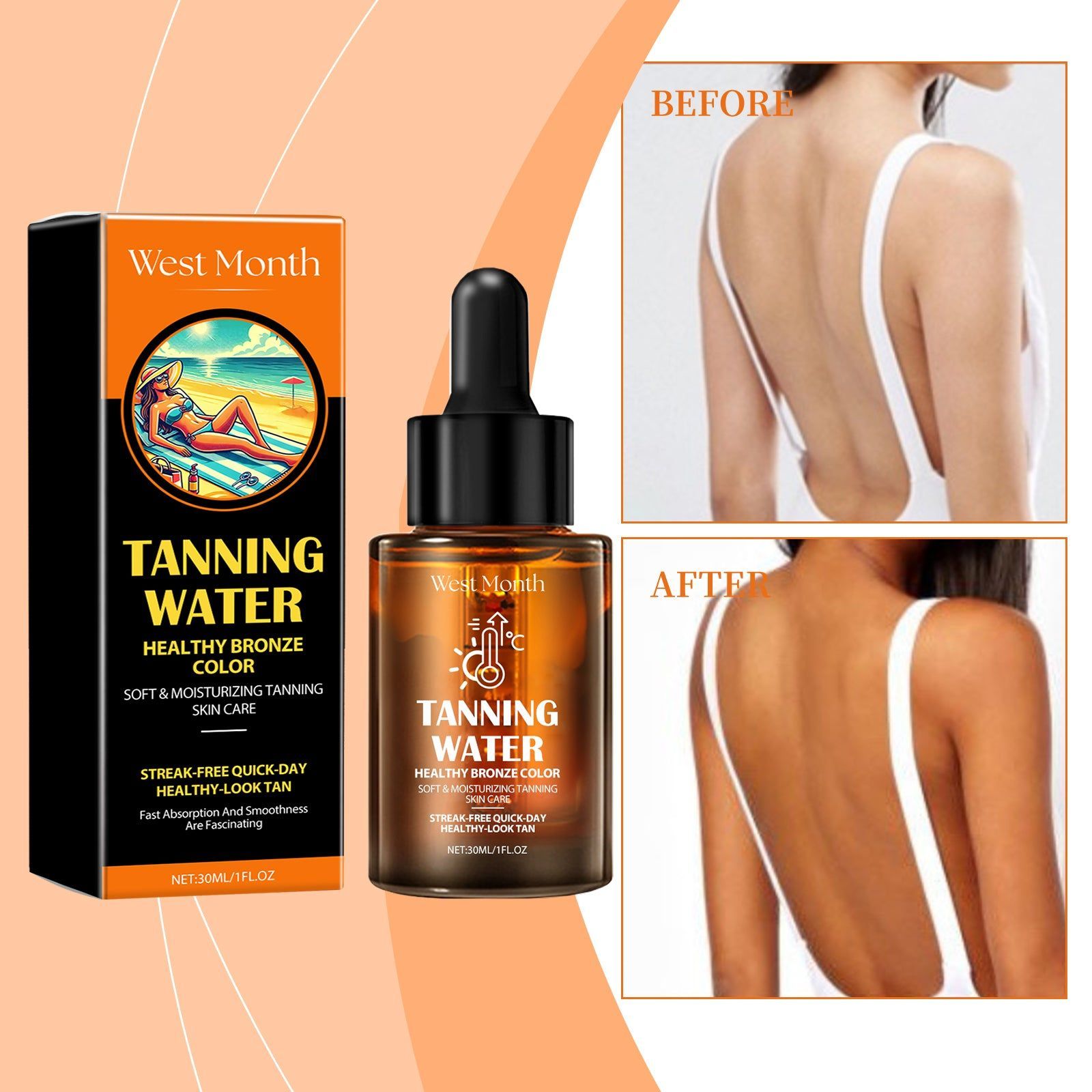 Black Serum for Tanning, Outdoor Beach Sunless Tan, Wheat Skin Brightening ,30ml