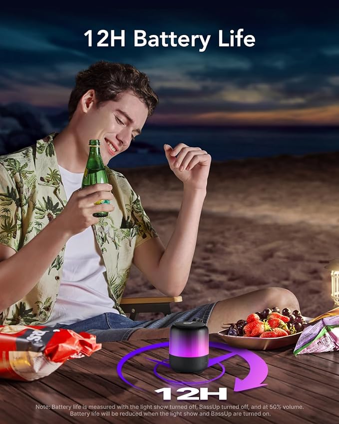 Anker Soundcore GlMini Portable Bluetooth Speaker, 360° Sound, LED Light Show, IP67, 12H Playtime, Black