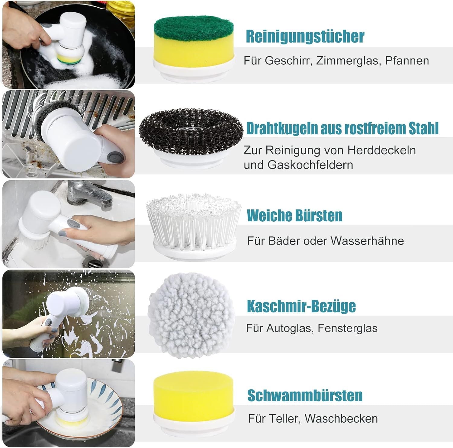 Electric Spin Scrubber Electric Cleaning Brush With 5 Replaceable Brush Heads For Bathtub Floor