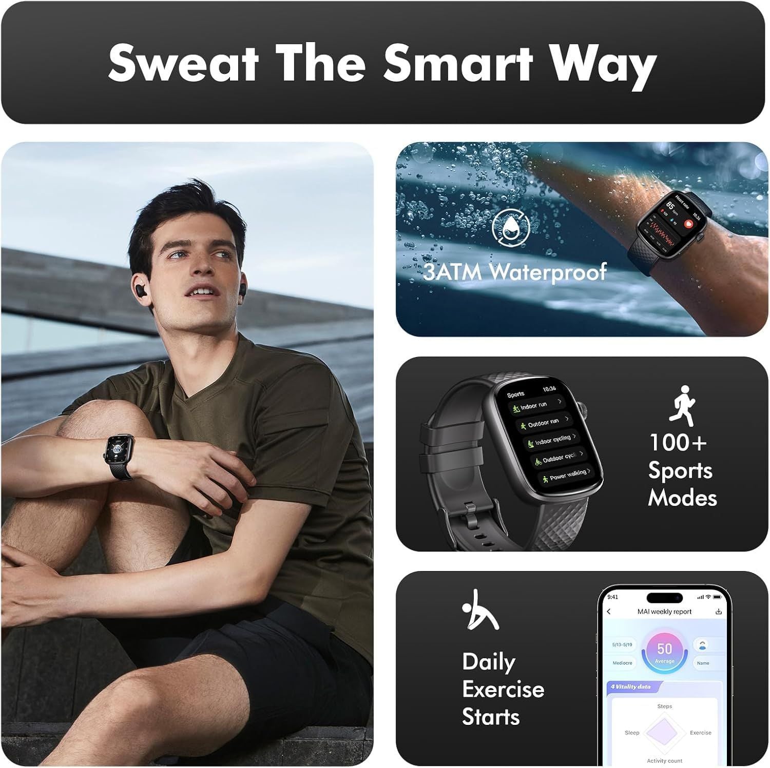 Smart Watch Health Monitoring Smart Bracelet Compatible with iOS Android Phones