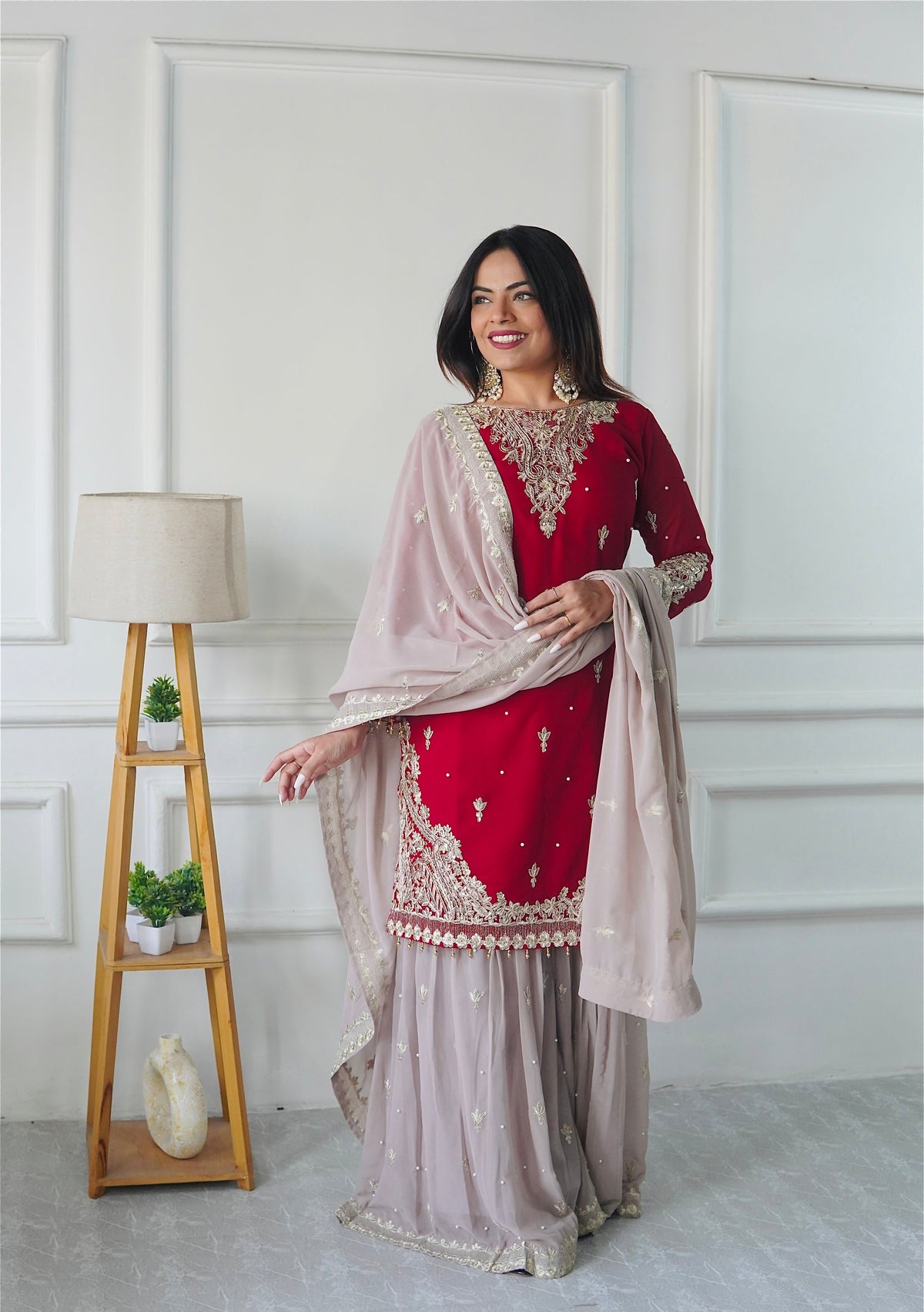 Fab Zone Women's Plazzo Kurti Suit With Matching Dupatta
