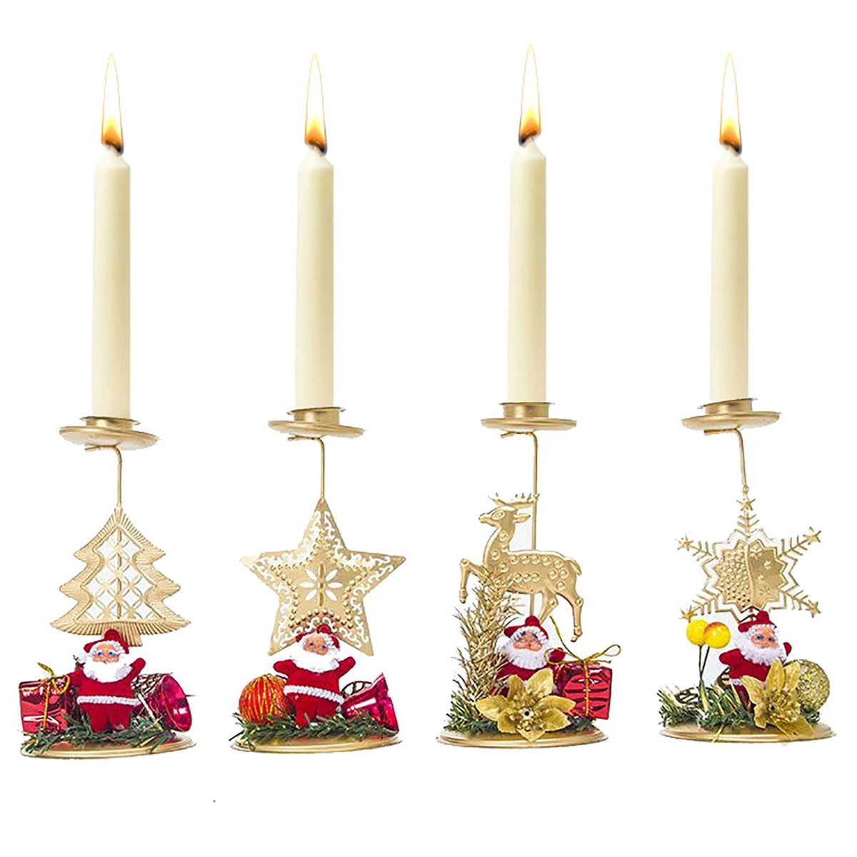4pcs Christmas Candle Holders  Metal Candlestick Candle Stand Tabletop Decoration