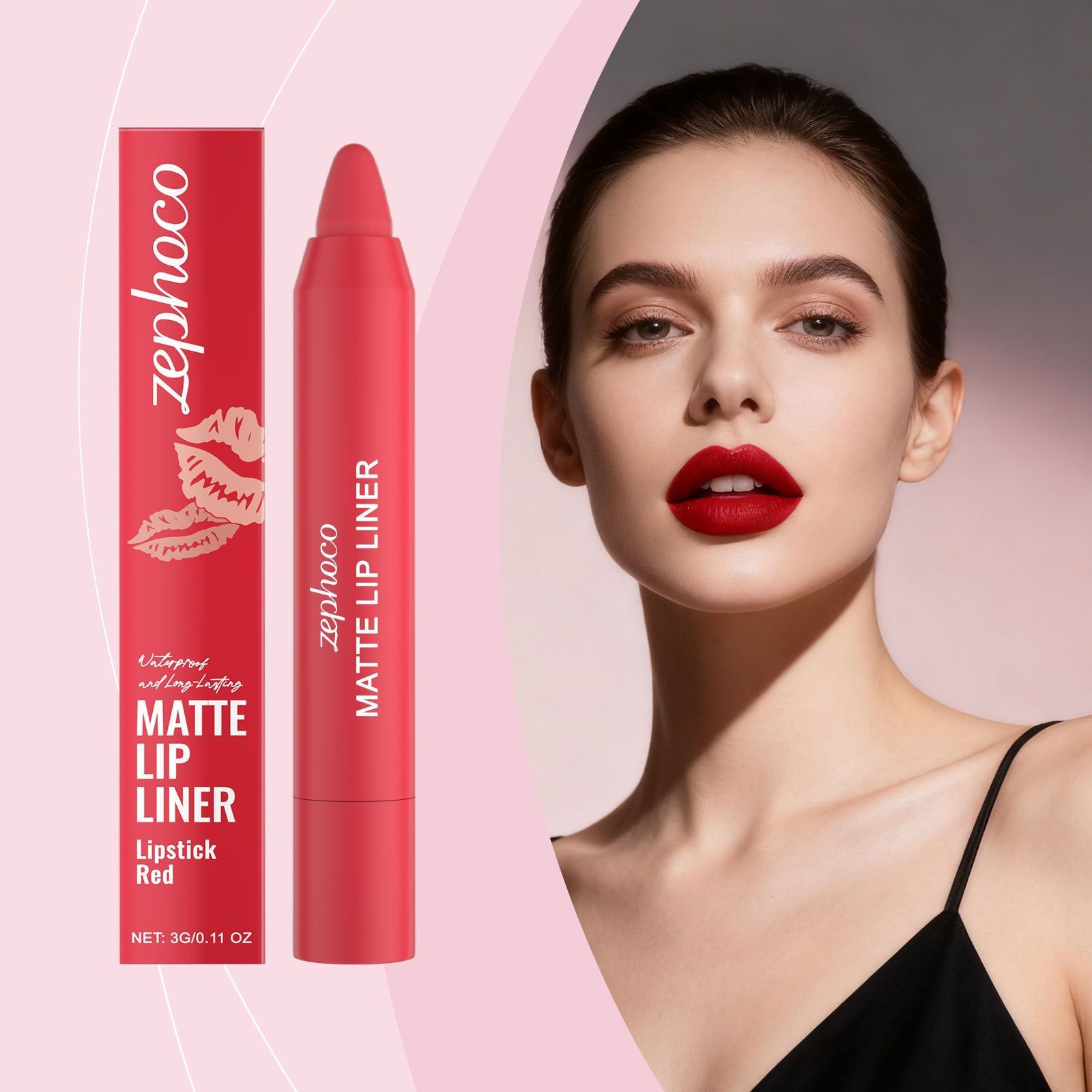 Bright Red Matte Lip Pen, Long-lasting Outline Lip Makeup, Trendy Lipstick ,3g