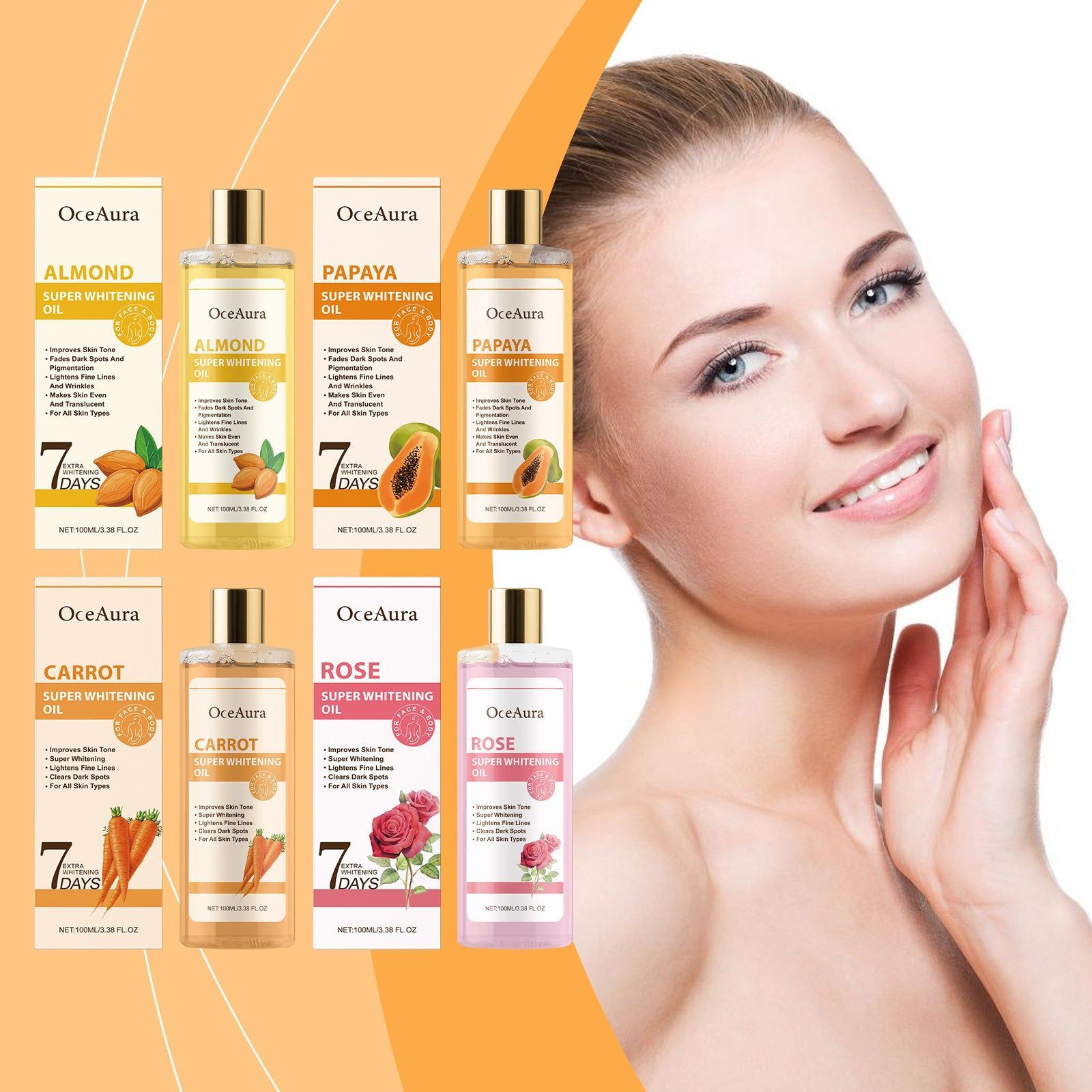 7 Day Body Care Oil, Deep Moisturizer, Natural Skin Brightening, Hydrating Massage Essential ,100ml