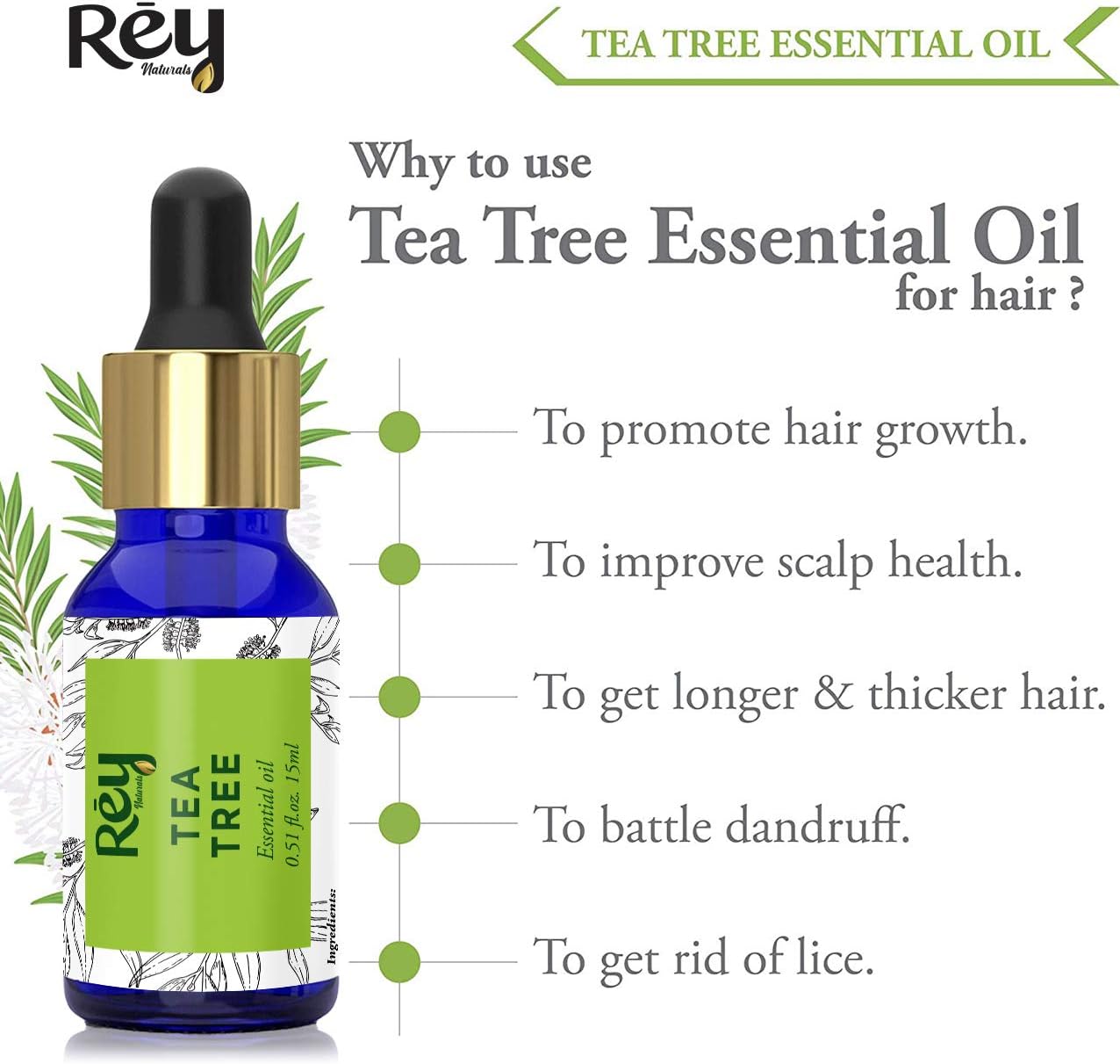 Rey Naturals Tea Tree Oil & Rosemary Oil For Hair Growth & Dandruff Control 15ML*2 (Combo)