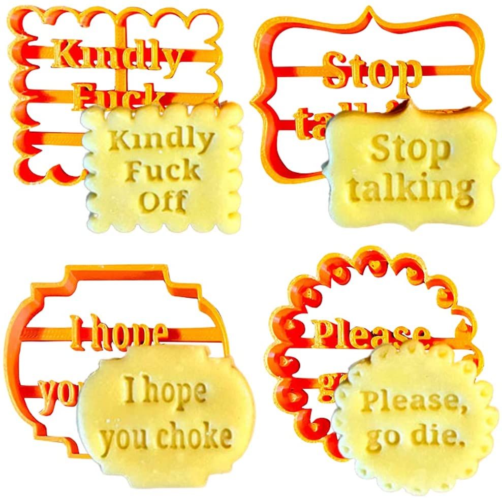 4pcs Cookie Molds Set Funny Biscuit Cutters With Good Wishes Baking Tools