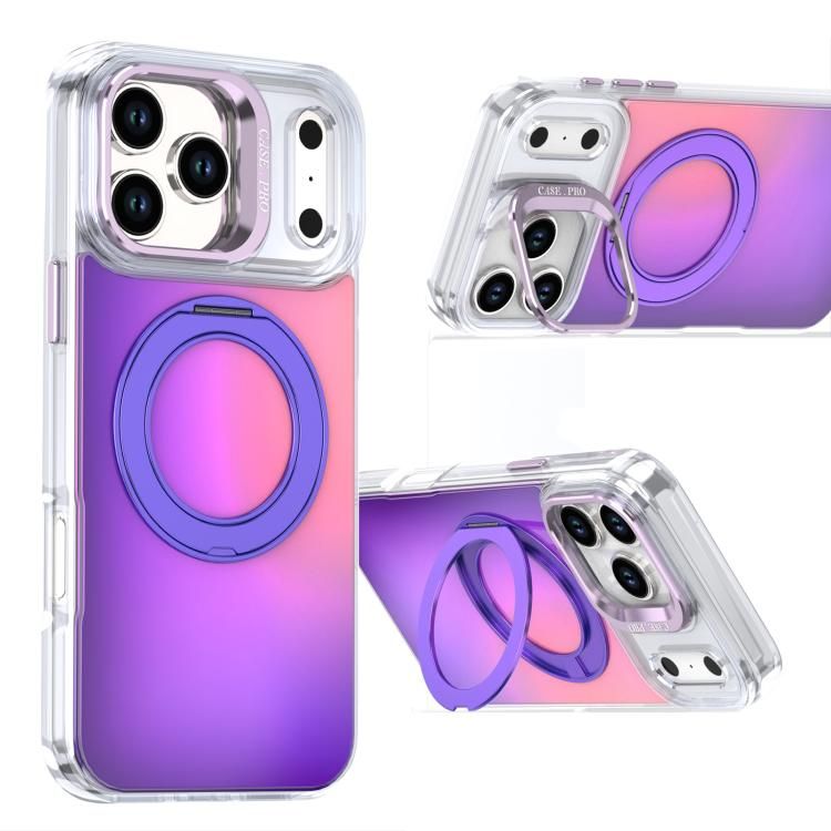 For iPhone 18 Pro Max / iPhone 17 Pro Max Gradient Discolor Rotating Holder Lens Kickstand Magsafe Phone Case