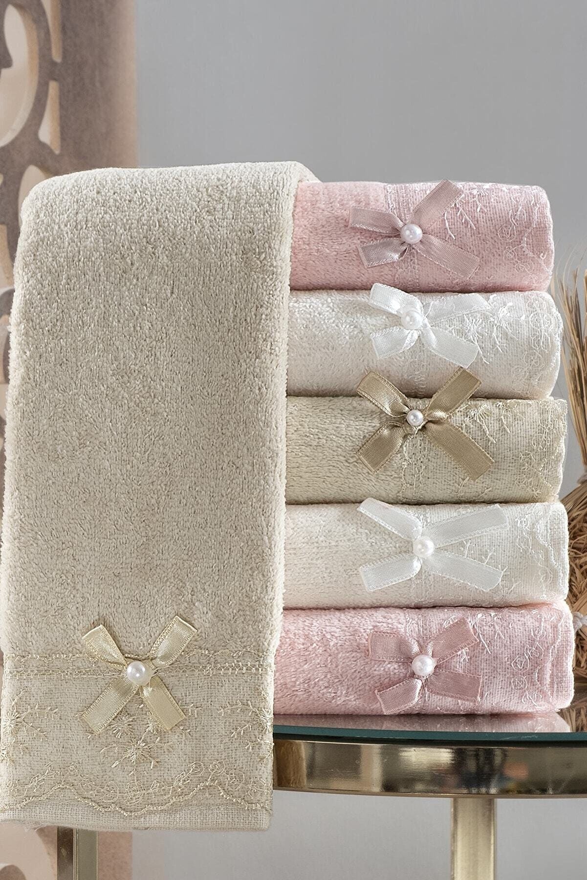 Bow Tie 30x50cm 6 Piece Soft Glossy Hand Towel | Kitchen Towel Set