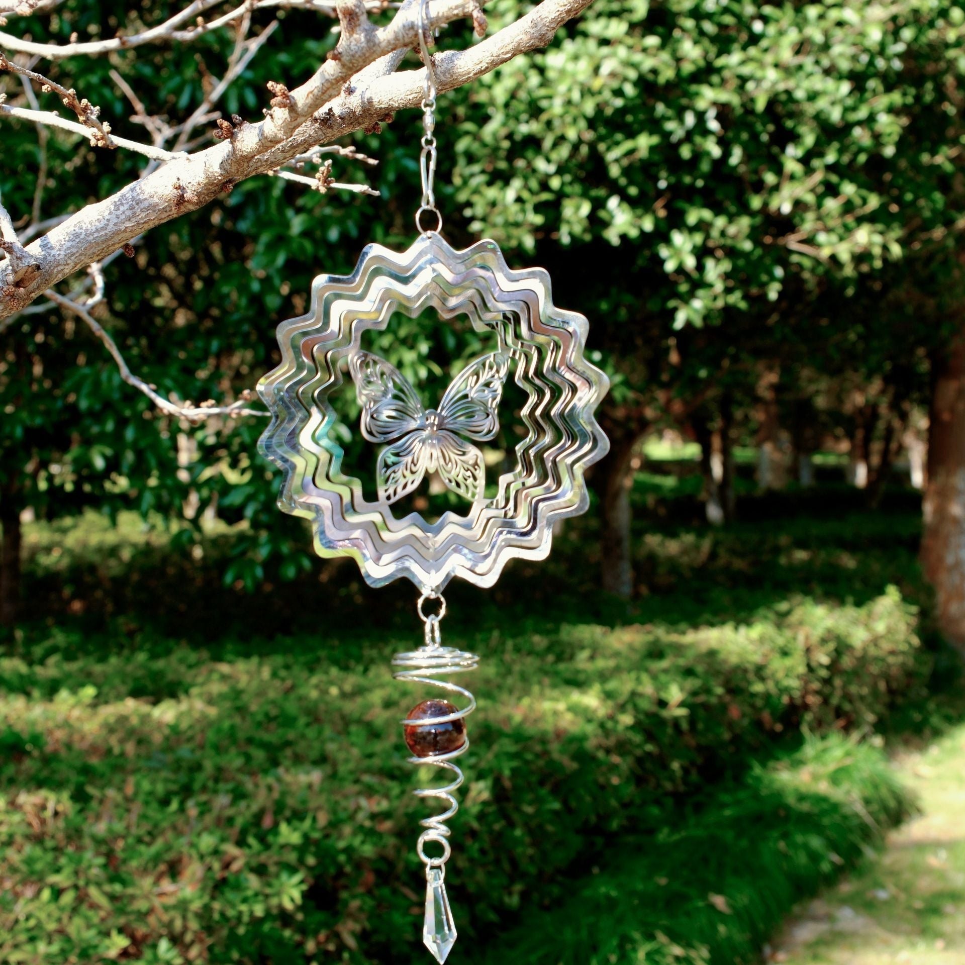 3D Metal Windmills Flowing Light Effect Highly Reflective Garden Decor for Outdoor