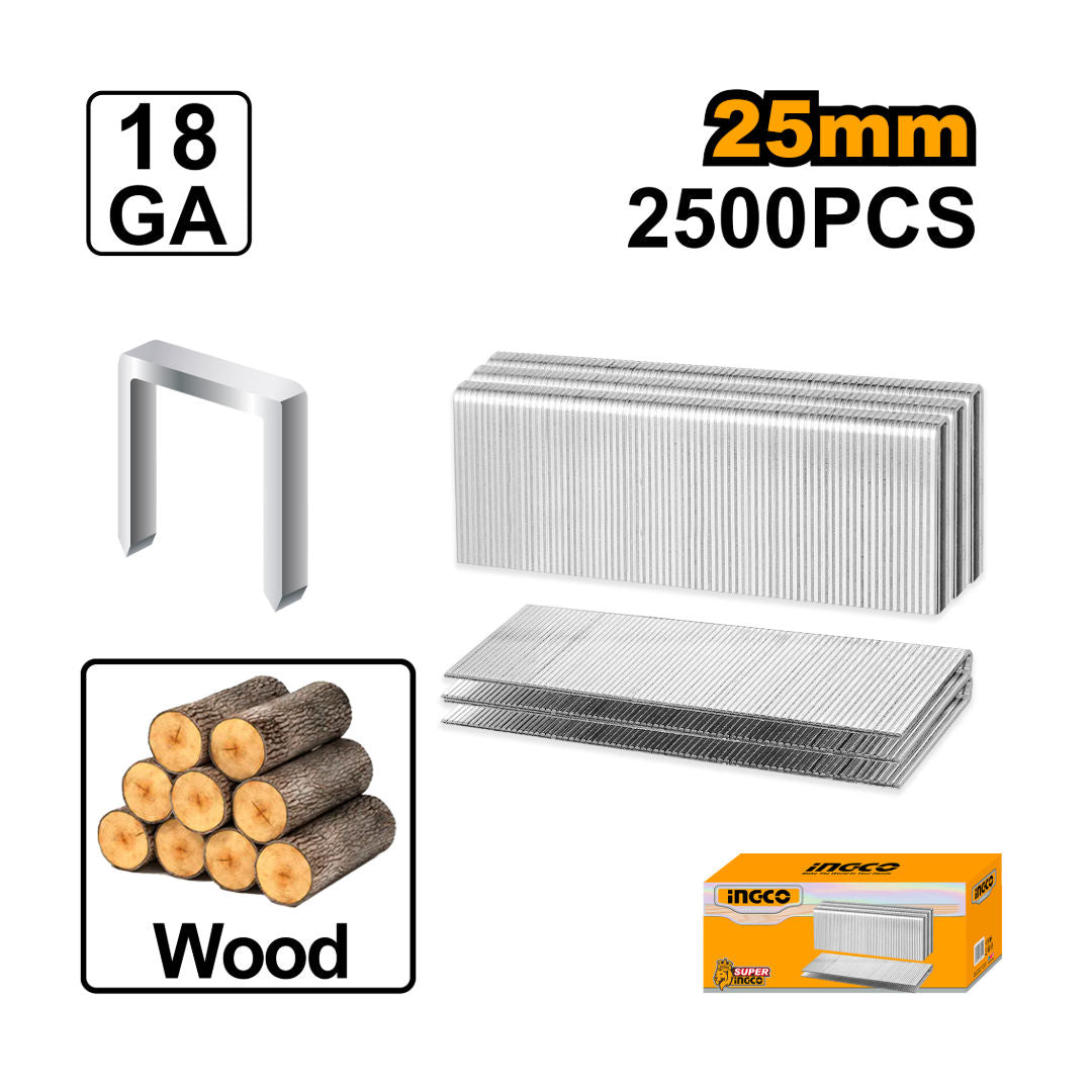INGCO Crown Staples, GA18, 1.25x1.0mm, 2500pcs