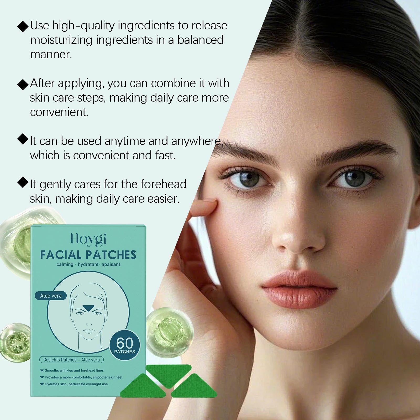 Aloe Vera Forehead Patches, Hydrating and Moisturizing, Reduce Fine Lines, Firming ,60pcs