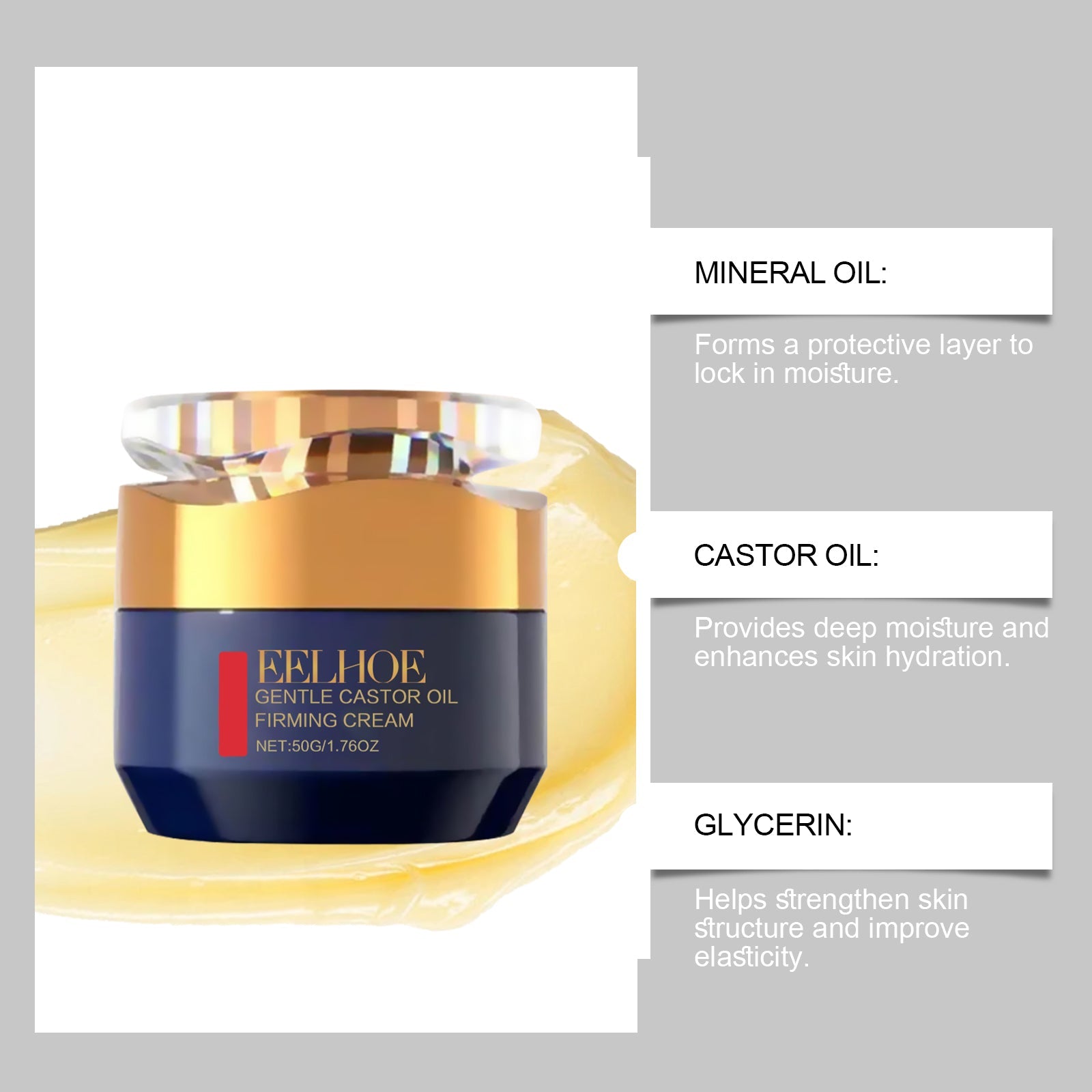Castor Oil Facial Care Cream, Hydrates, Nourishes, Reduces Fine Lines, Anti-Aging ,50g