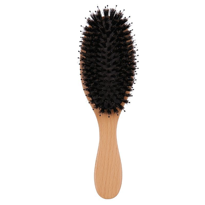 Wooden Boar Bristle Paddle Hair Brush with Massage Cushion