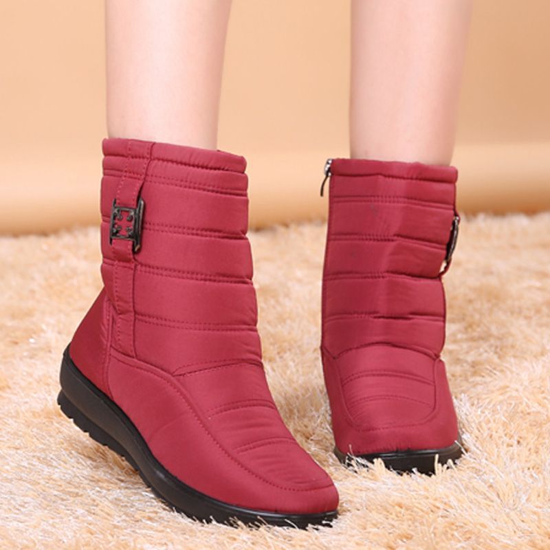 Metal Buckle Thickened Fur Warm Waterproof Winter Boots for Women