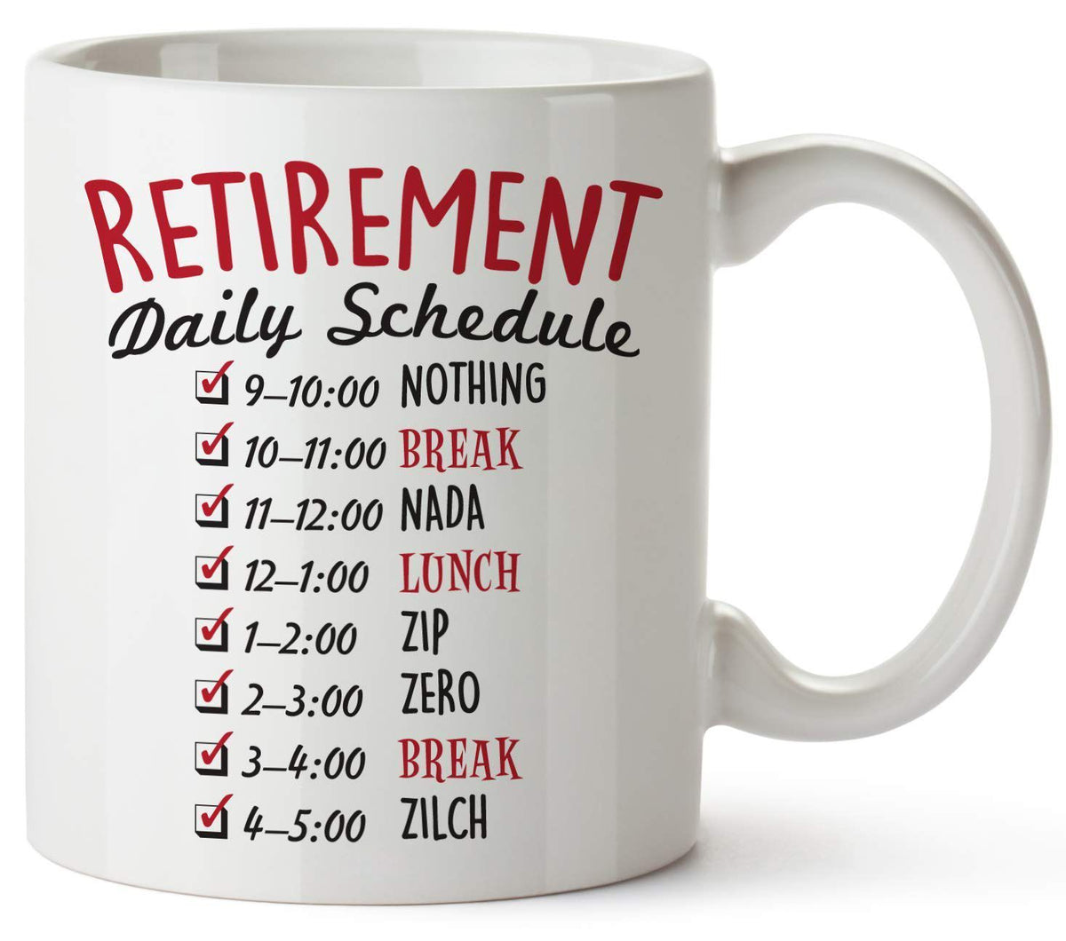 Funny Ceramic Coffee Mug - "Retirement Daily Schedule" - 350ml Capacity, Ideal for Retirees, 8.2x9.5cm