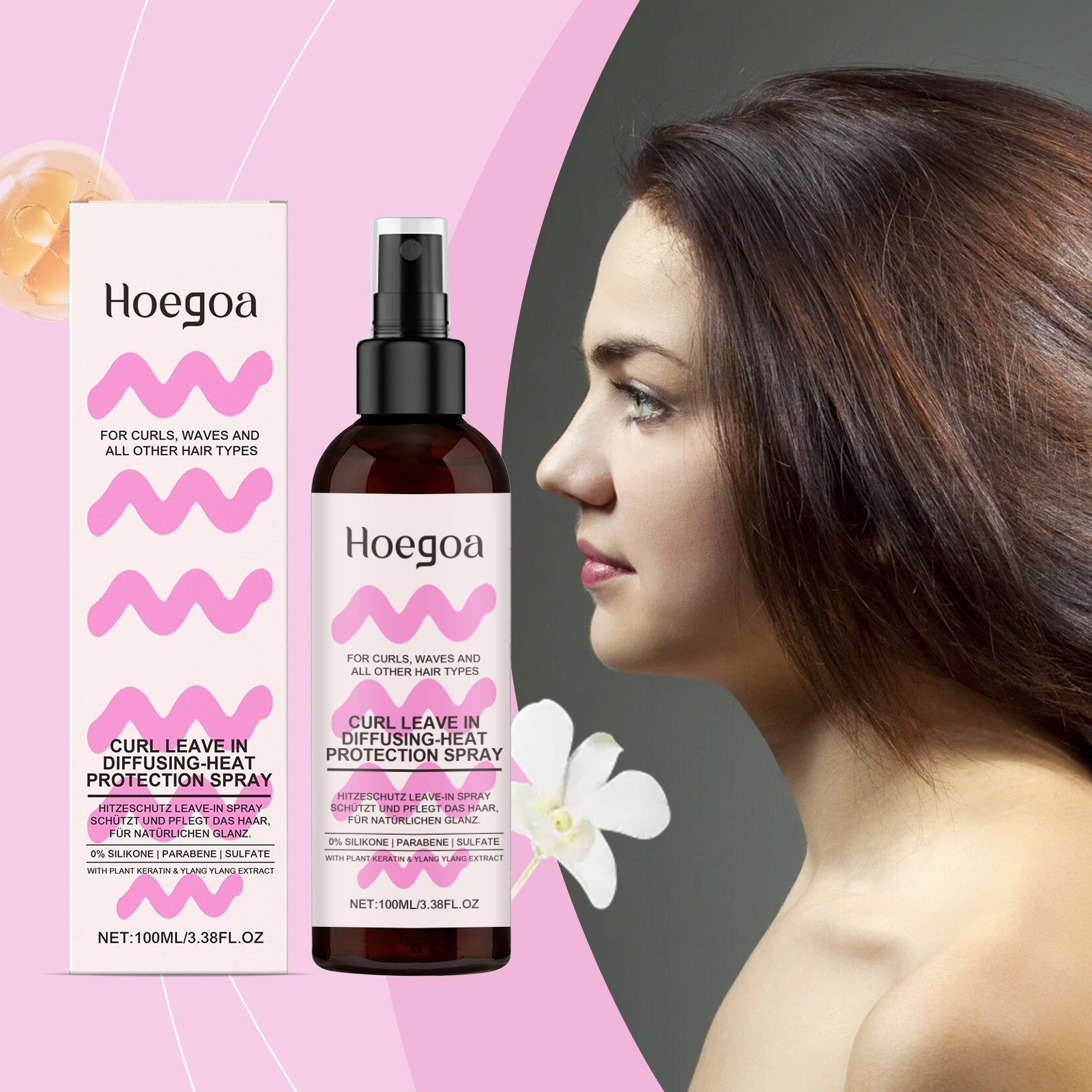 Curly Hair Care Spray, Natural Luster, Anti-Frizz, Moisturizing, Long-Lasting, Non-Sticky, Fluffy, Easy Styling ,100ml