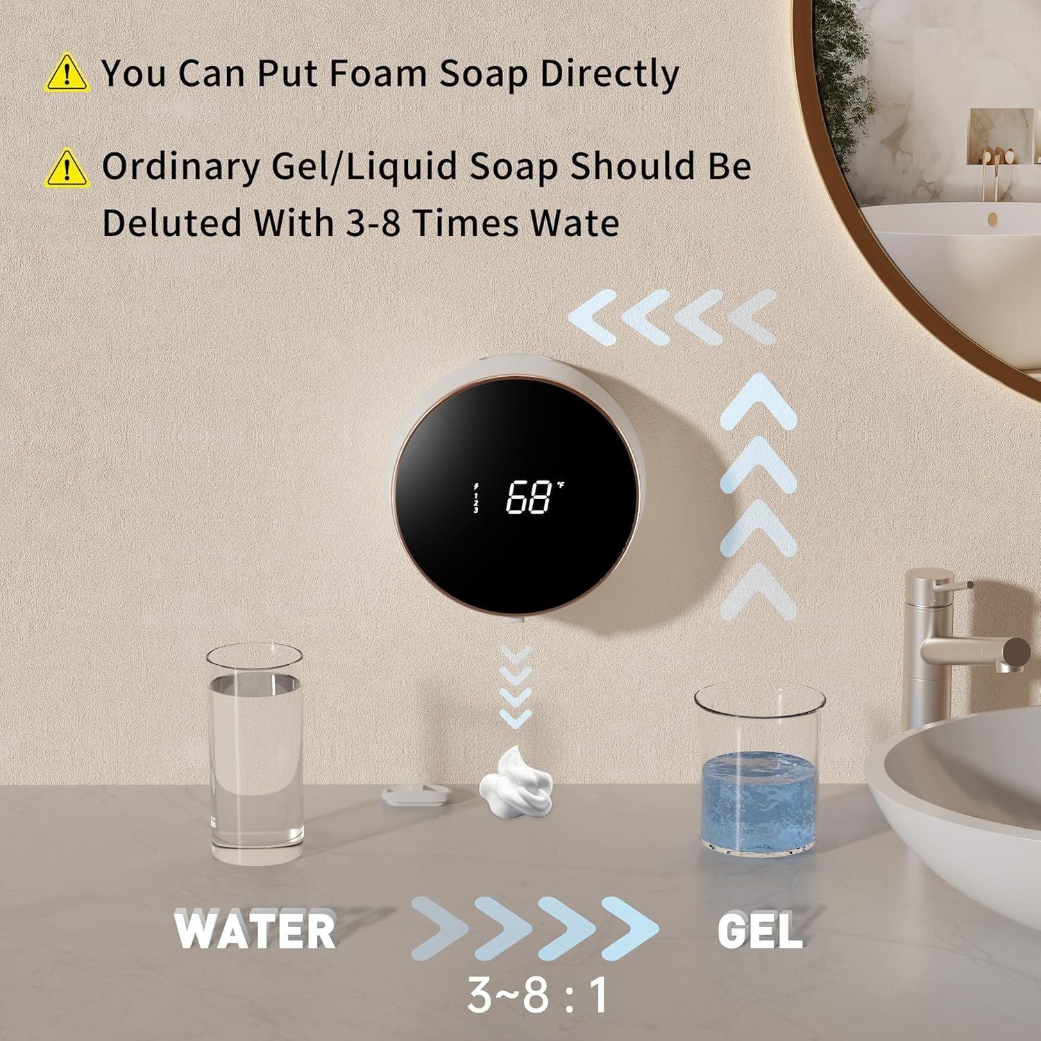 Automatic Soap Dispenser Wall Mount Touchless Soap Dispenser With LED Temperature Display