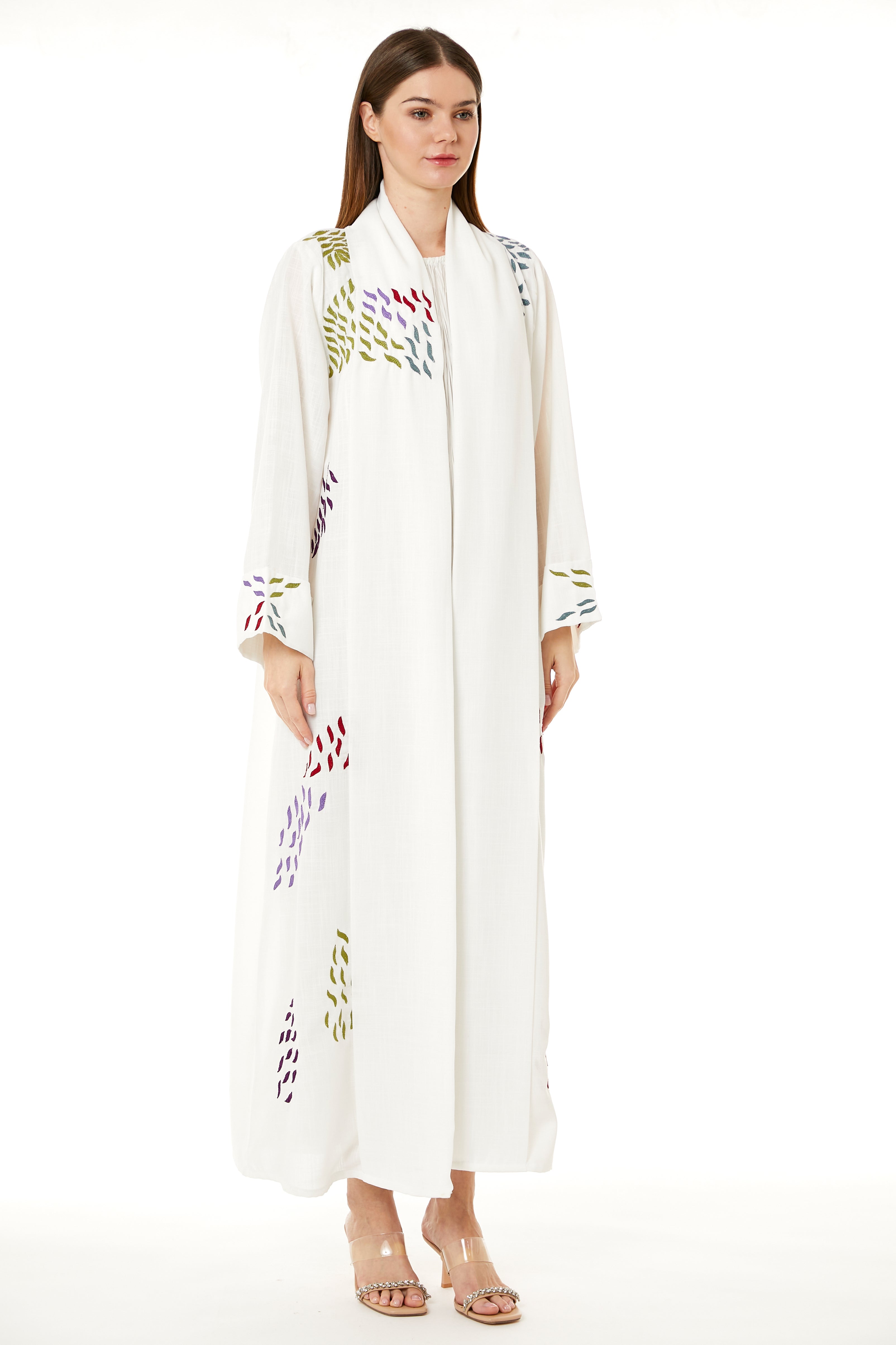 White Linen Embroidered Abaya