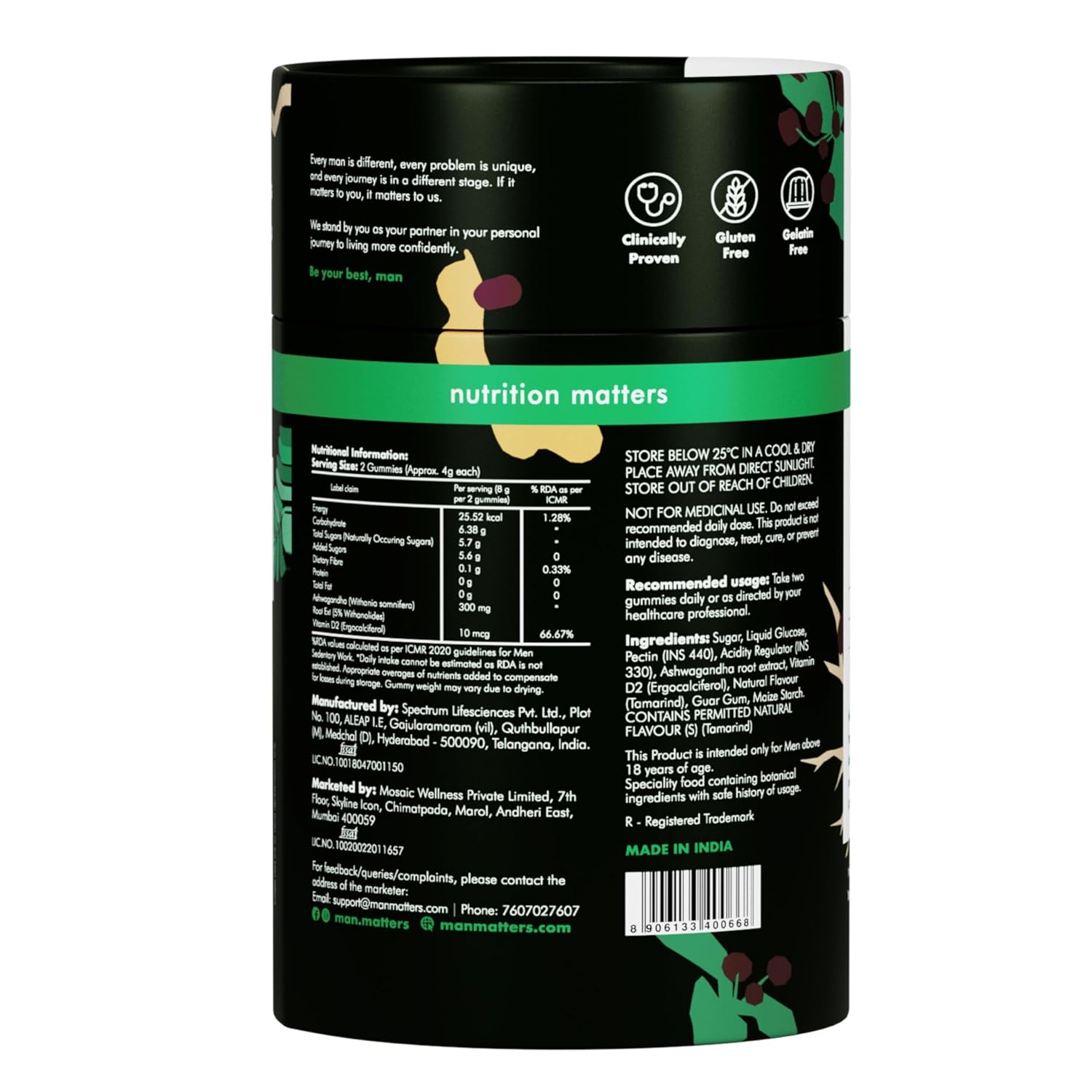 Man Matters Ashwagandha Gummies With Vitamin D2 | 60 Gummies | Improves Strength, Energy, Immunity & Enhances Sleep Quality | 100% Vegan & Gluten-Free