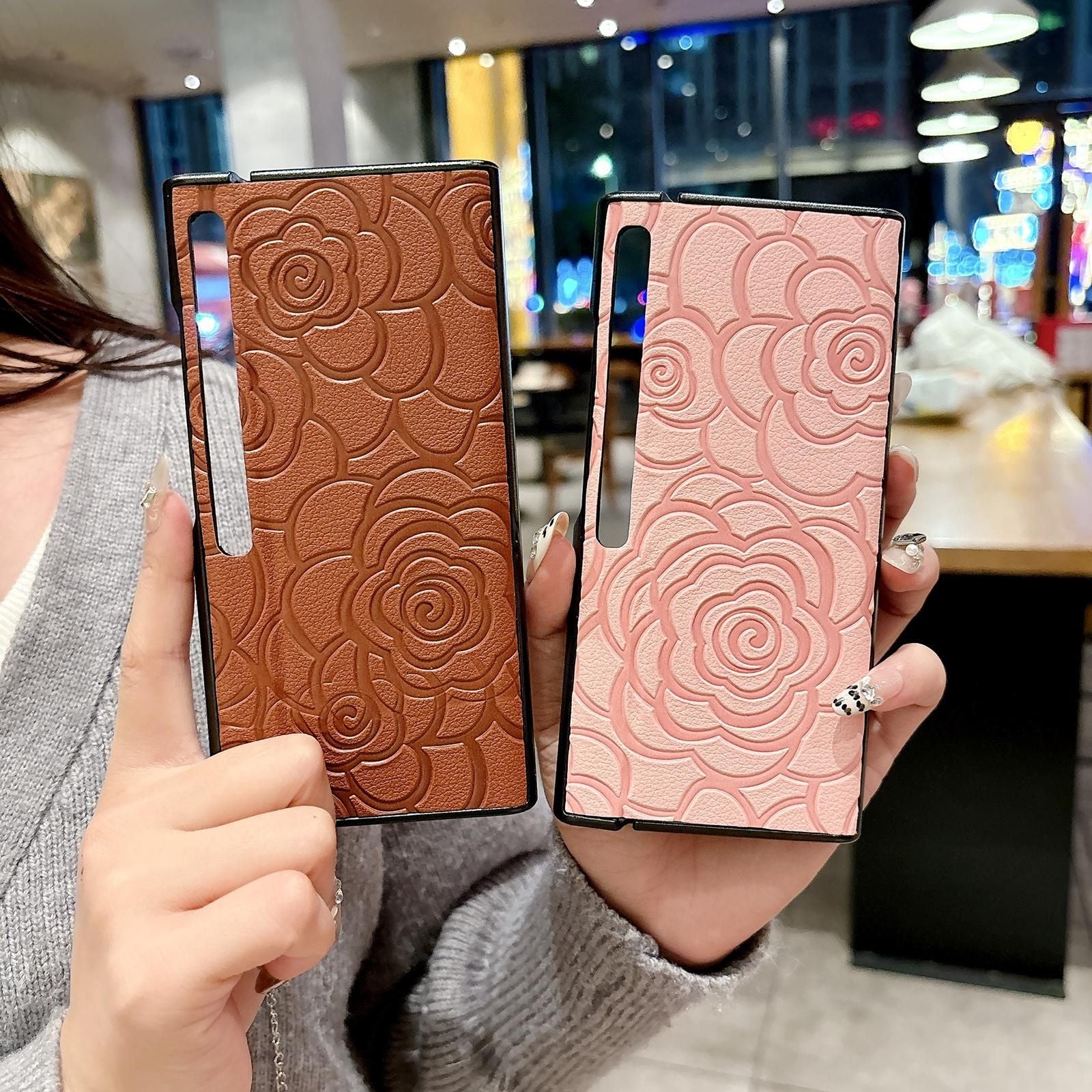 Camellia Pattern PU Case For Huawei Mate Xs 2