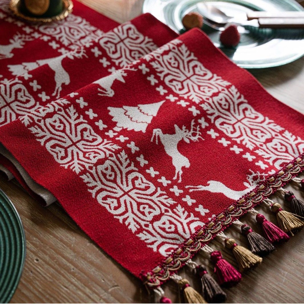 Christmas Table Runner Farmhouse Wedding Kitchen Dining Table Cloth Party Decor