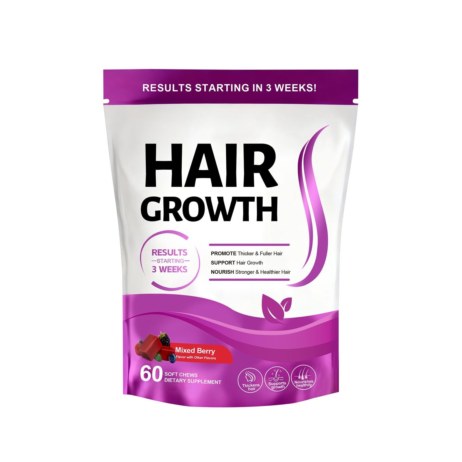 Hair Health Support Soft Chews, Mixed Berry Flavour Daily Dietary Supplement for Hair Care, 60 Chews