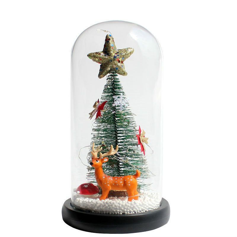 LED Christmas Tree In Glass Cover Tabletop Decoration Night Light Bedside Lamp Ornament