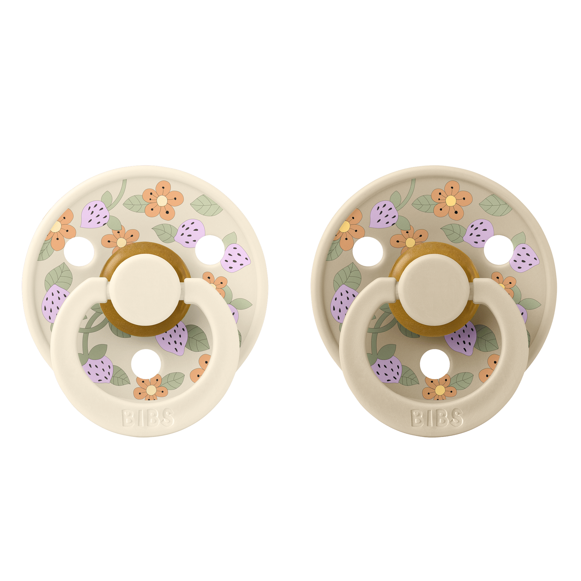 Bibs x Liberty 2 PACK Colour Strawberries and Cream Latex Size 2 Ivory Mix Round Nipple