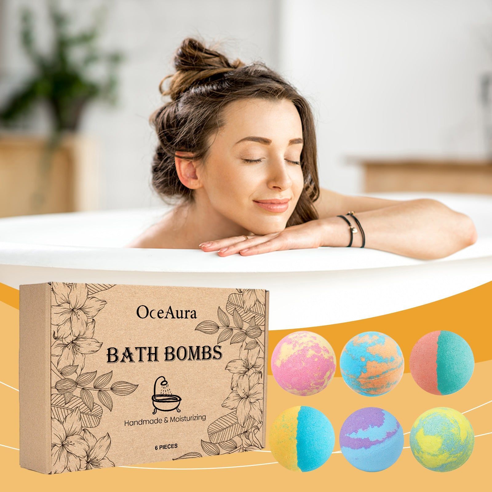 Bath Salt Ball Set, Moisturizing Floral Bath Sponge, Long-Lasting Fragrance ,6pcs