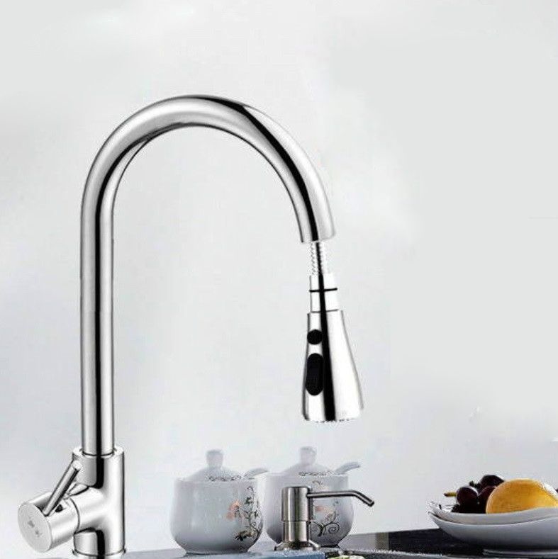 Kitchen Pull-out Faucet, Style:Copper Plating + Water Stop Copper Plating + Water Stop