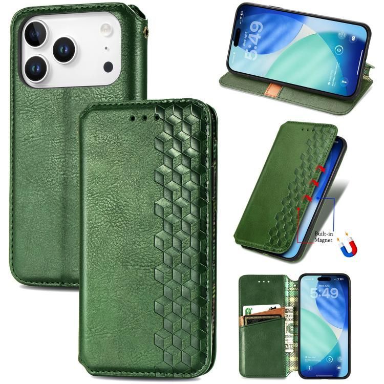 For iPhone 18 Pro Max / iPhone 17 Pro Max Cubic Grid Pressed Magnetic Leather Phone Case
