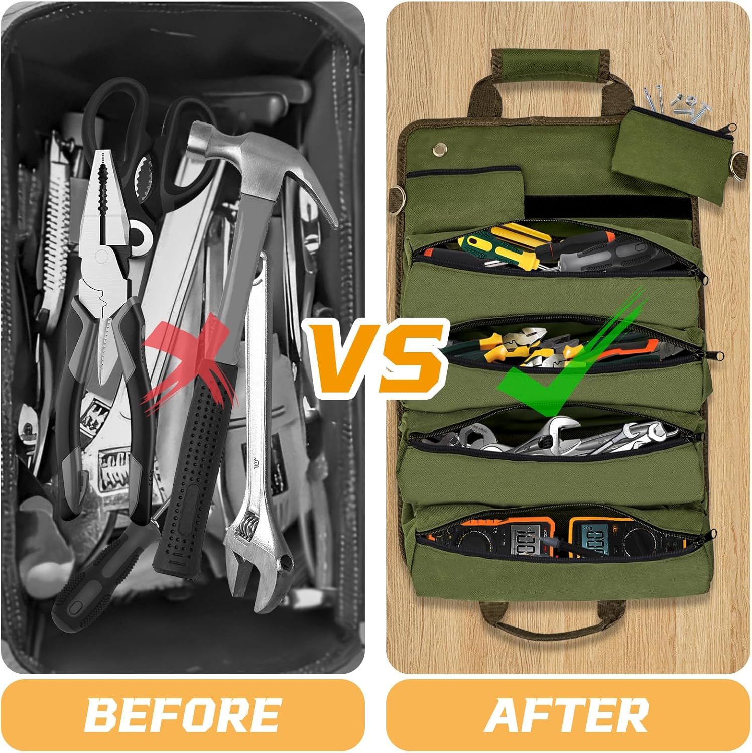 Tool Roll Bag Heavy Duty Tool Organizer Foldable Motorcycle Storage Bag