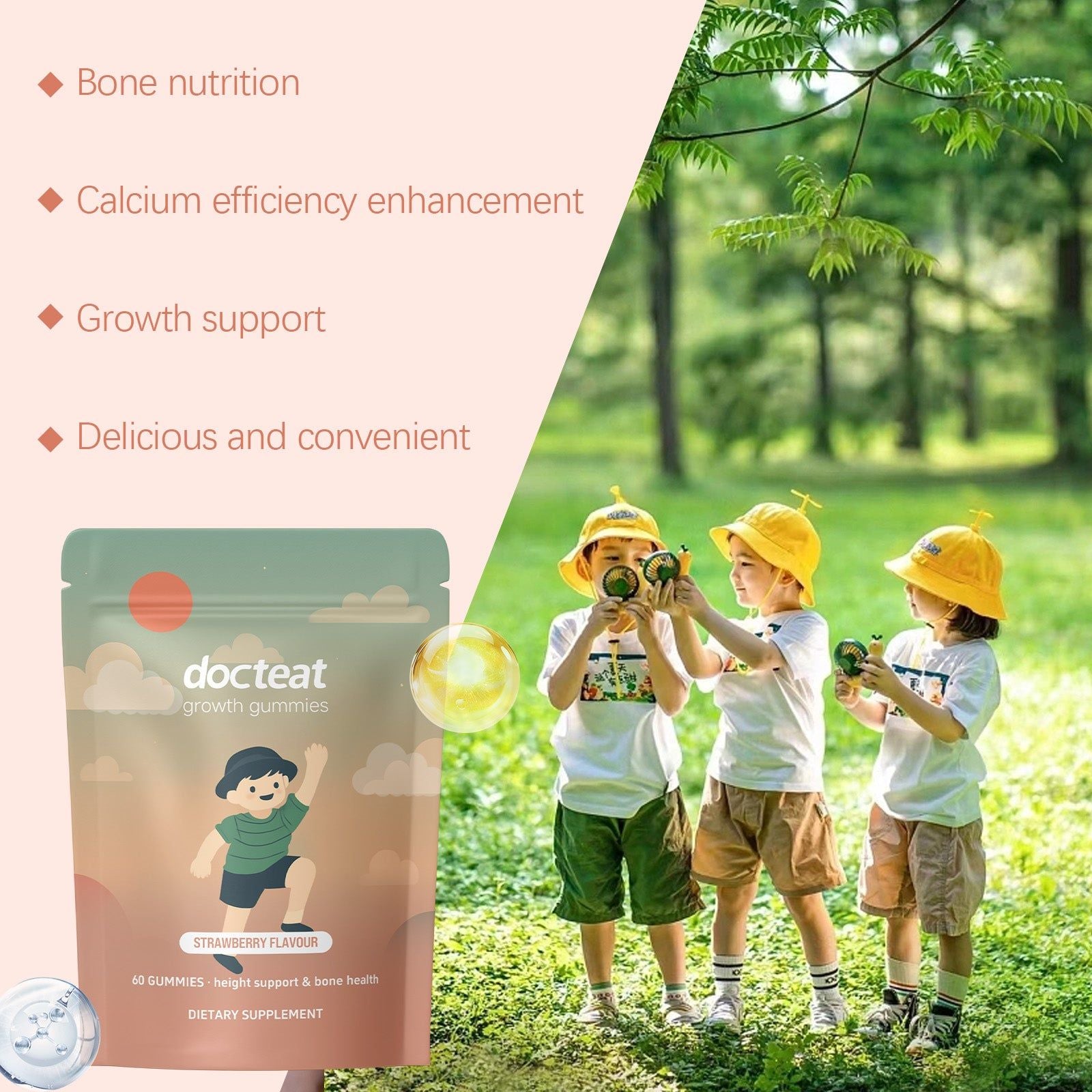Boost Kids' Body Care, Growth Support Gummies, Calcium & Bone Health ,60pcs
