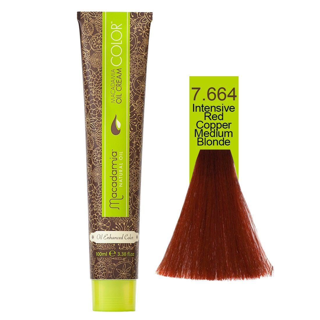 Macadamia Natural Oil Cream Hair Color, 100ml, 7.664 Intensive Red Copper Medium Blonde