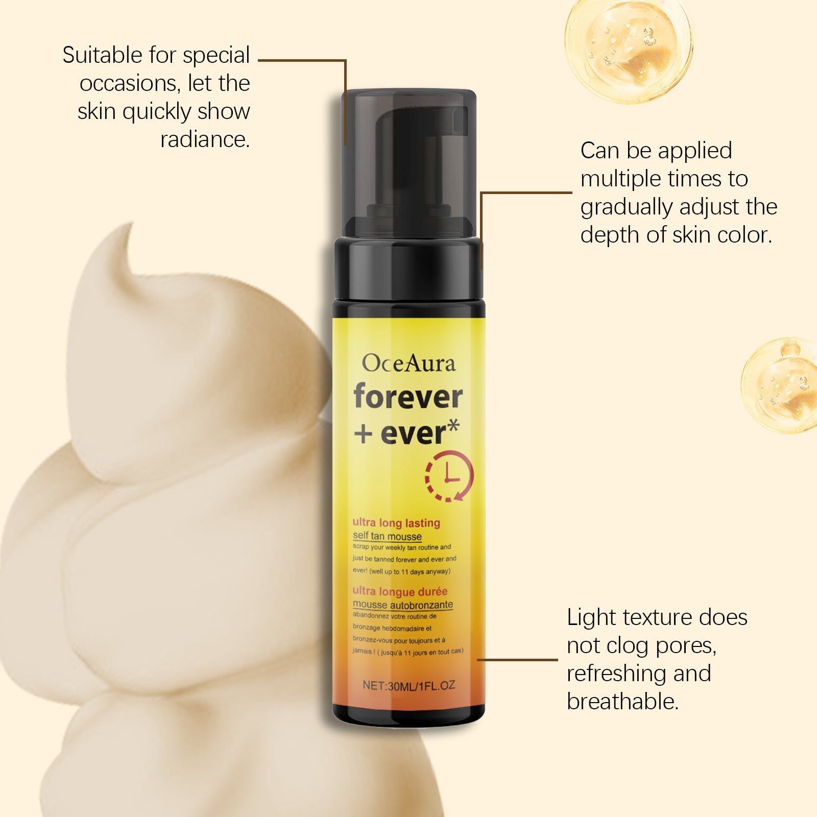 Black Aid Series Darkening Mousse, Natural Tan, Long-Lasting Sun Protection ,30ml