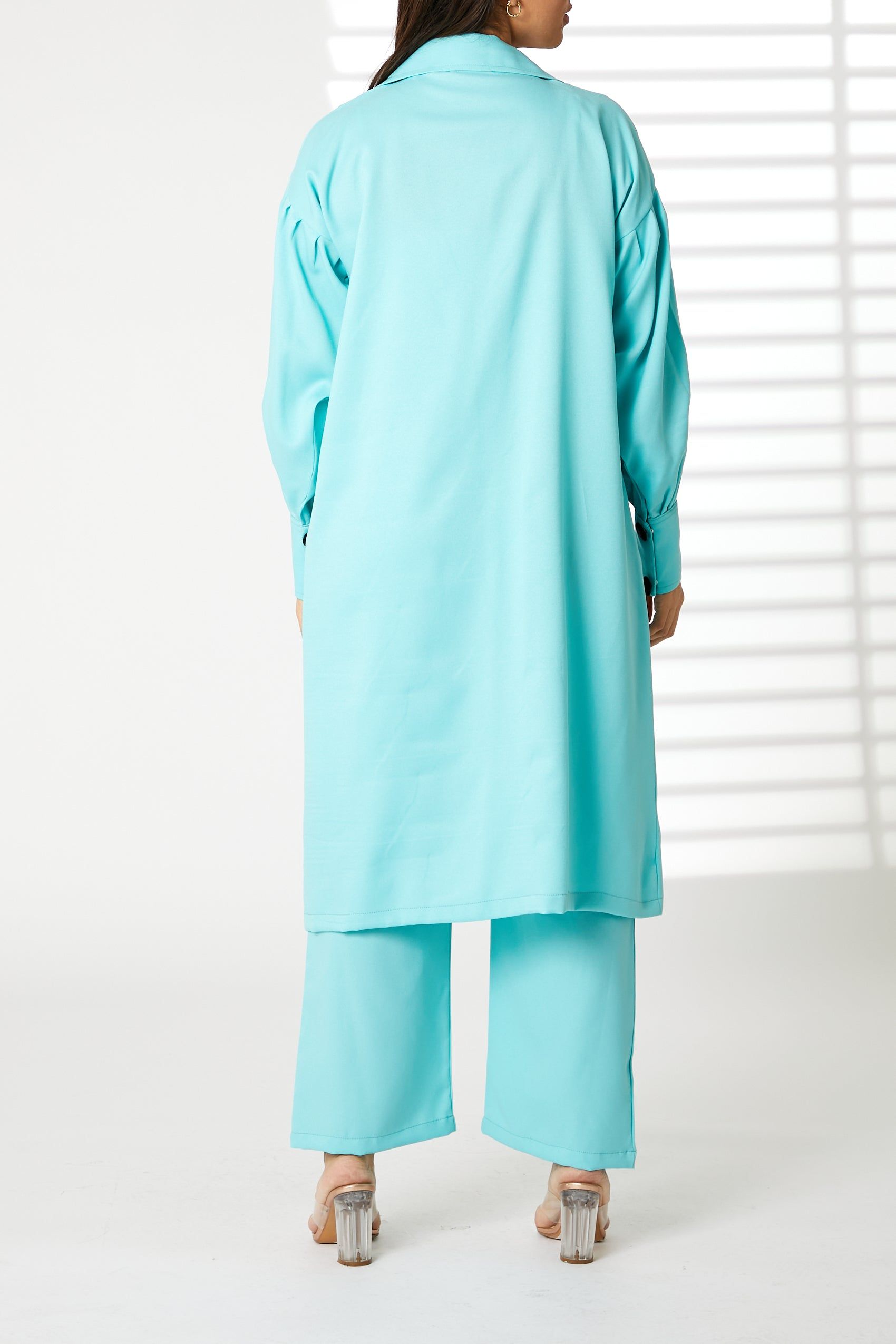 MOiSTREET Blue Mid Length Barbie Crepe Trench Coat Set