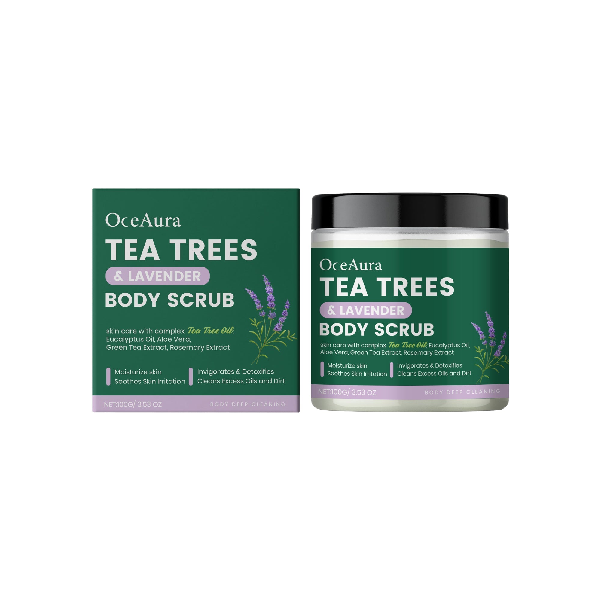 Tea Tree Lavender Body Scrub, Gentle Skin Cleansing, Nourishing Essential Oils ,100g