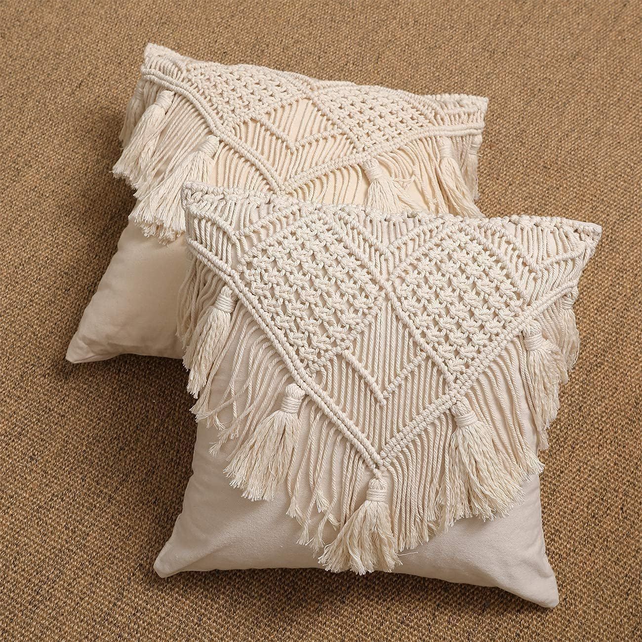 Pillow Covers Macrame Cushion Case Woven Boho for Bed Sofa Couch